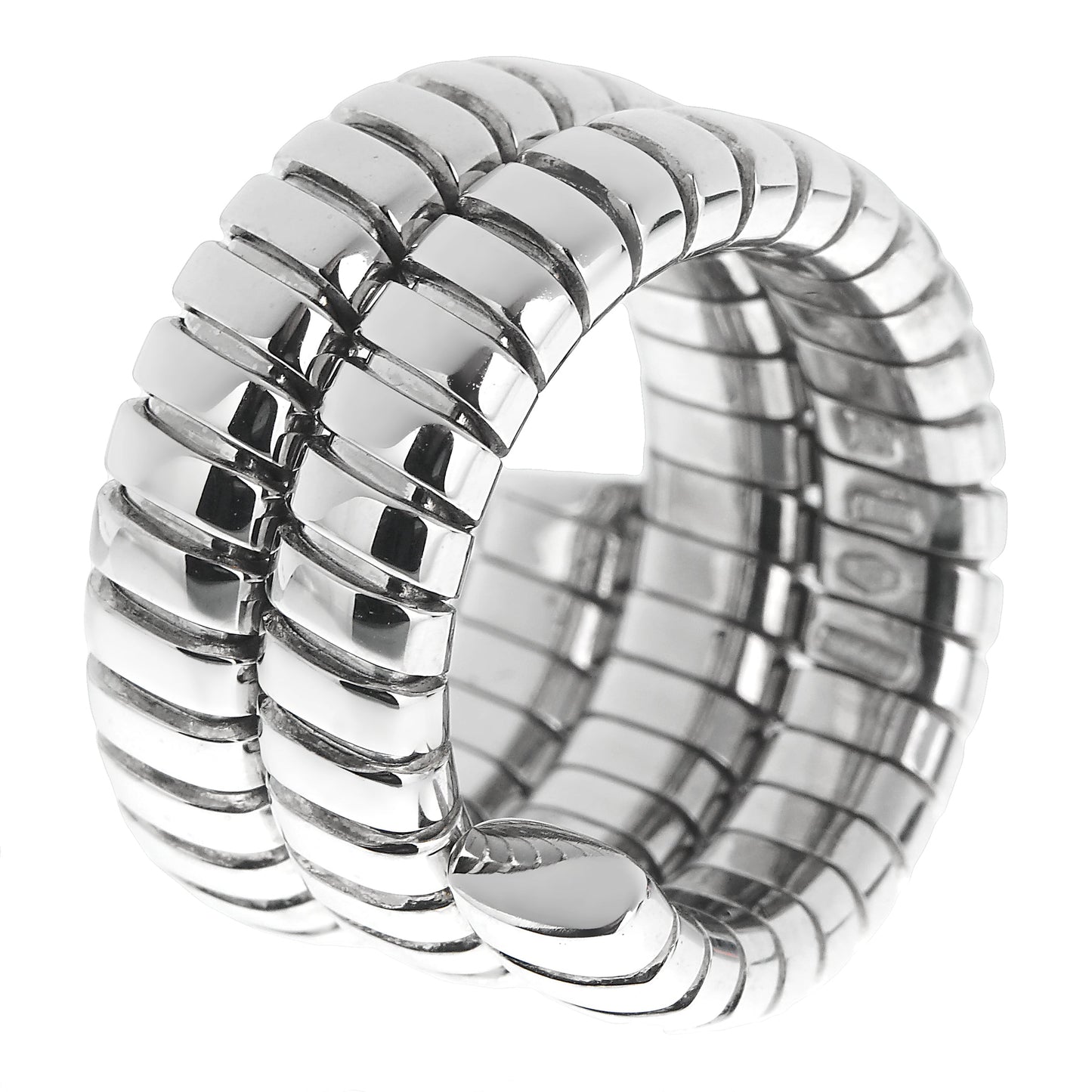 Bvlthtgari Tubogas Vintage 18k White Gold Triple Row Ring