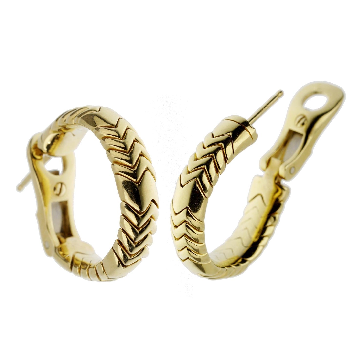 Bvlthtgari Vintage Spiga 18k Yellow Gold Hoop Earrings