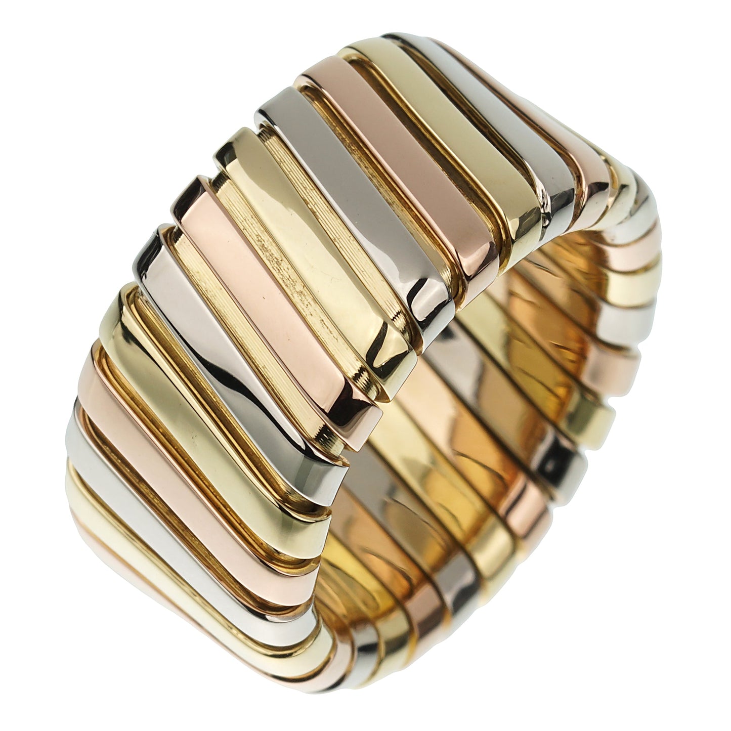 Bvlthtgari Tubogas Wide White Yellow Rose Gold Band Ring