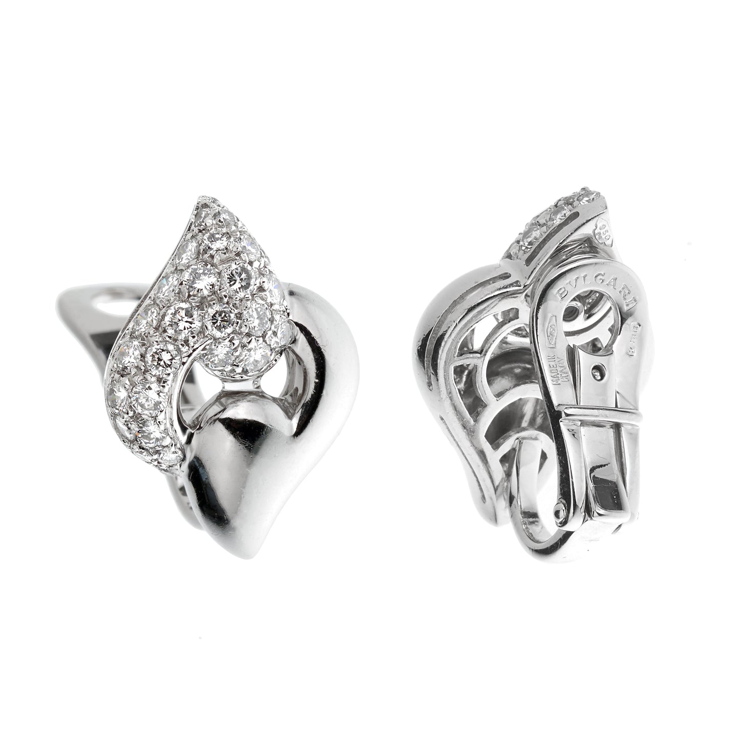 Bvlthtgari Vintage Diamond 18k White Gold Clip On Earrings