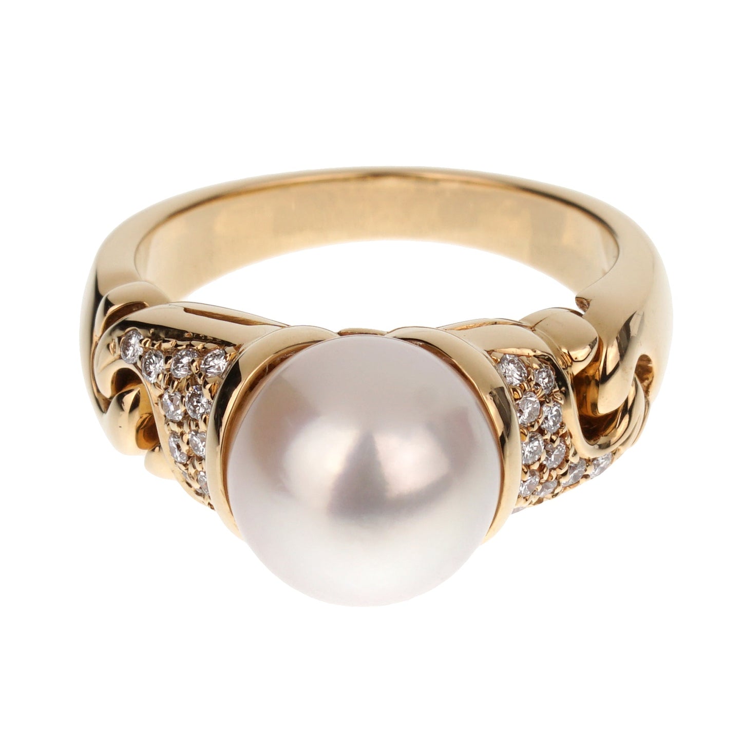 Bvlthtgari Vintage Pearl Diamond 18k Yellow Gold Cocktail Ring Sz 5 3/4