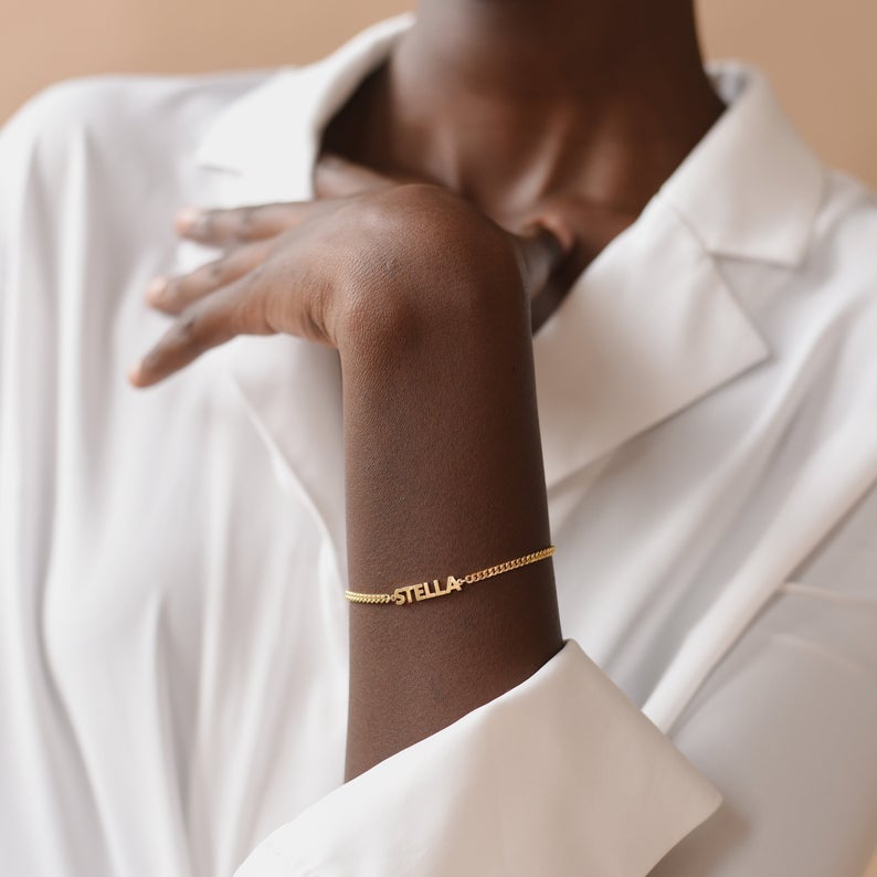 Custom Name Bracelet for Her with Curb Chain