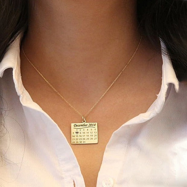 Calendar Necklace with Date Personalized Gift