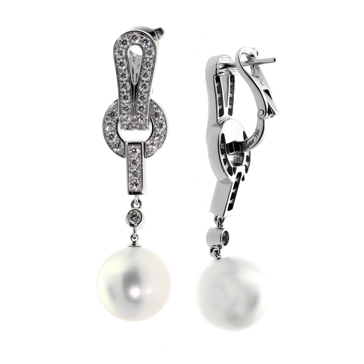 Carthttier Agrafe Pearl Diamond White Gold Earrings