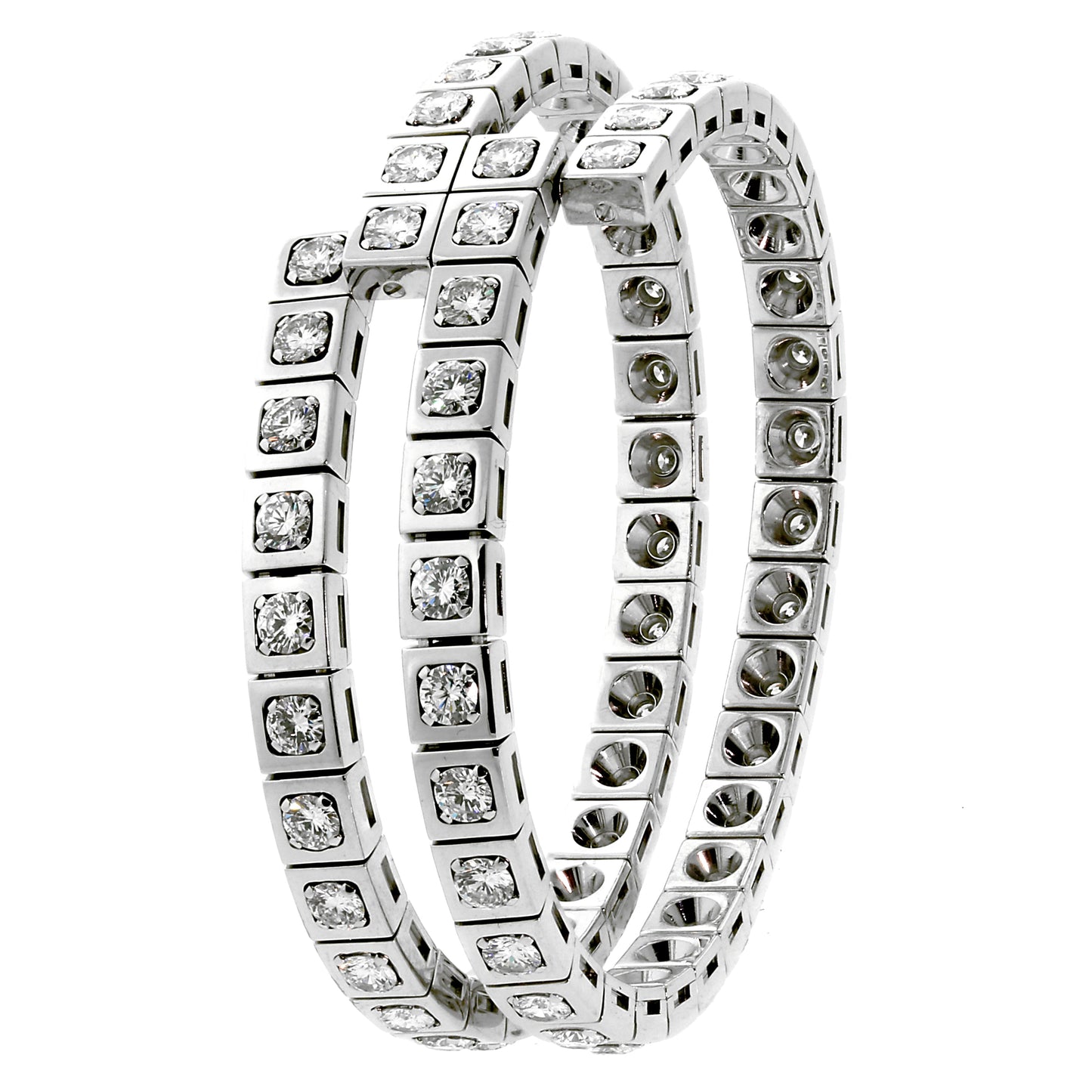 Carthttier Tectonique Diamond 18k White Gold Double Wrap Bangle Bracelet