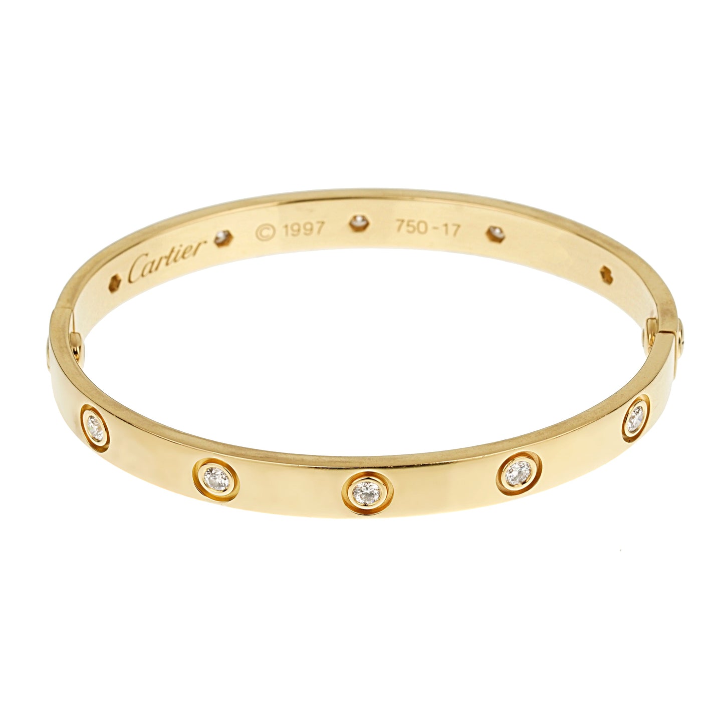 Carthttier Classic Love 10 Diamond 18k Yellow Gold Bangle Bracelet