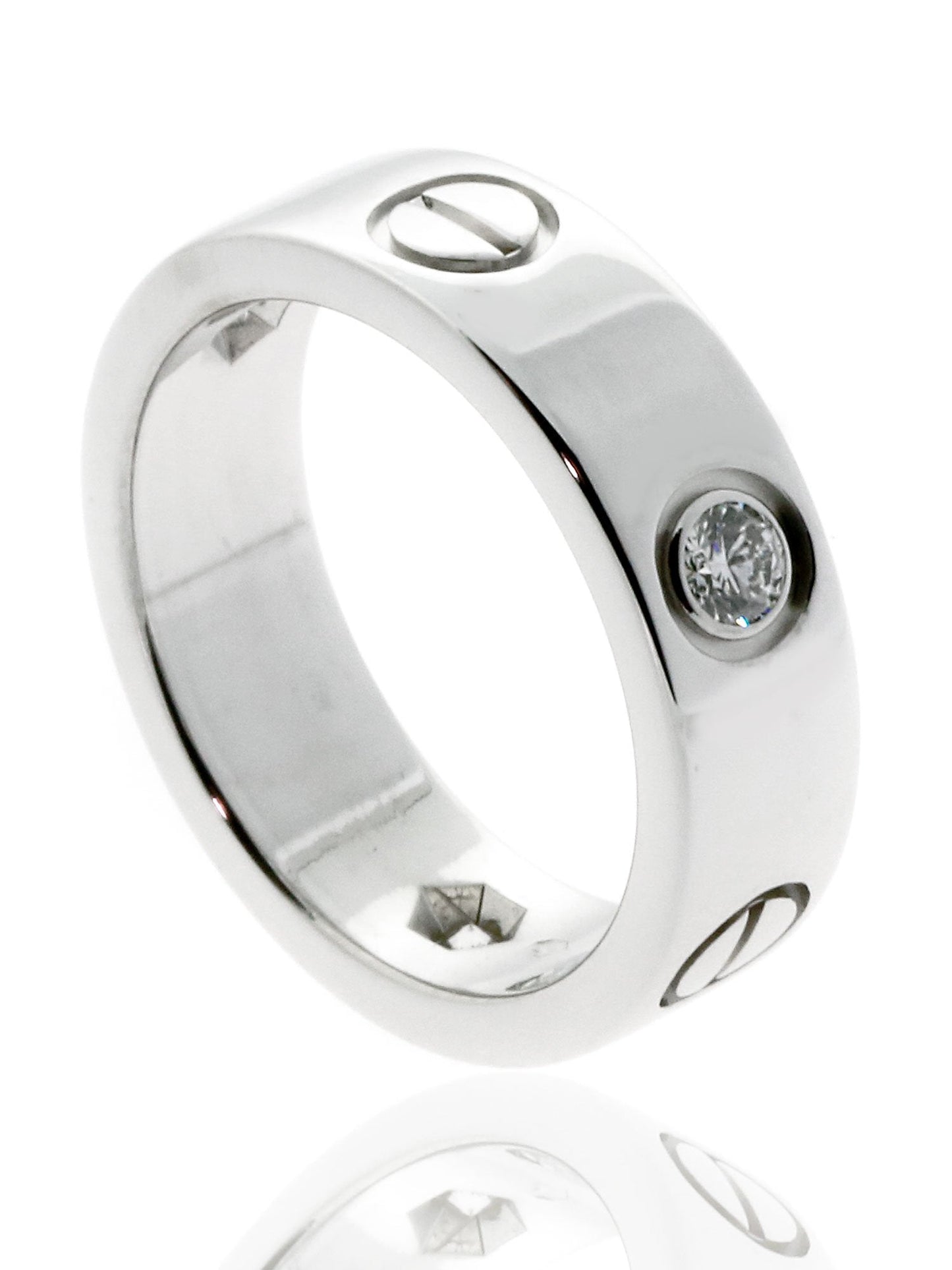 Carthttier Love 3 Diamond Ring in 18k White Gold Sz 50