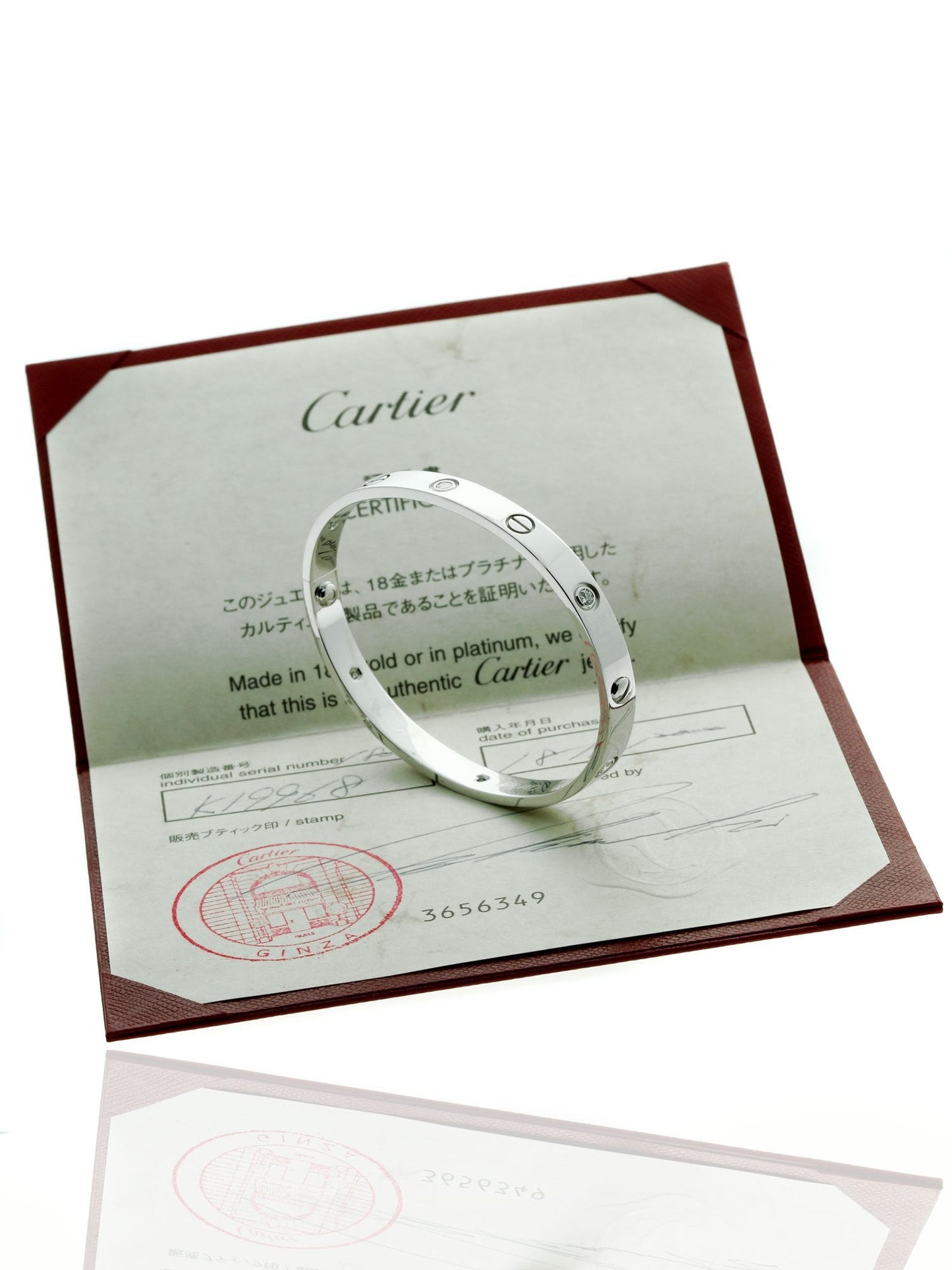 Carthttier Love Diamond Bangle Bracelet 18k White Gold Sz 18