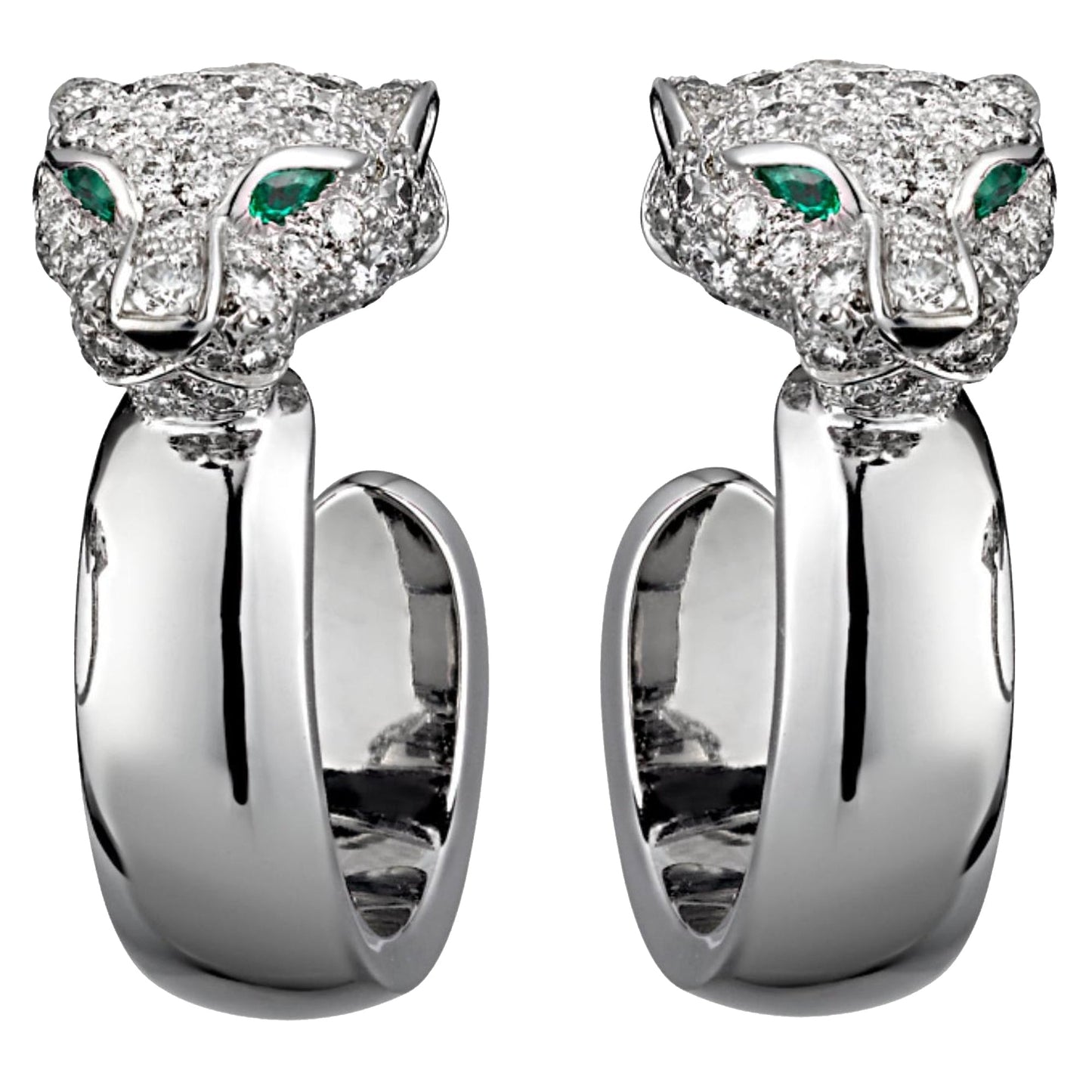 Carthttier Panthere Diamond Emerald White Gold Hoop Earrings