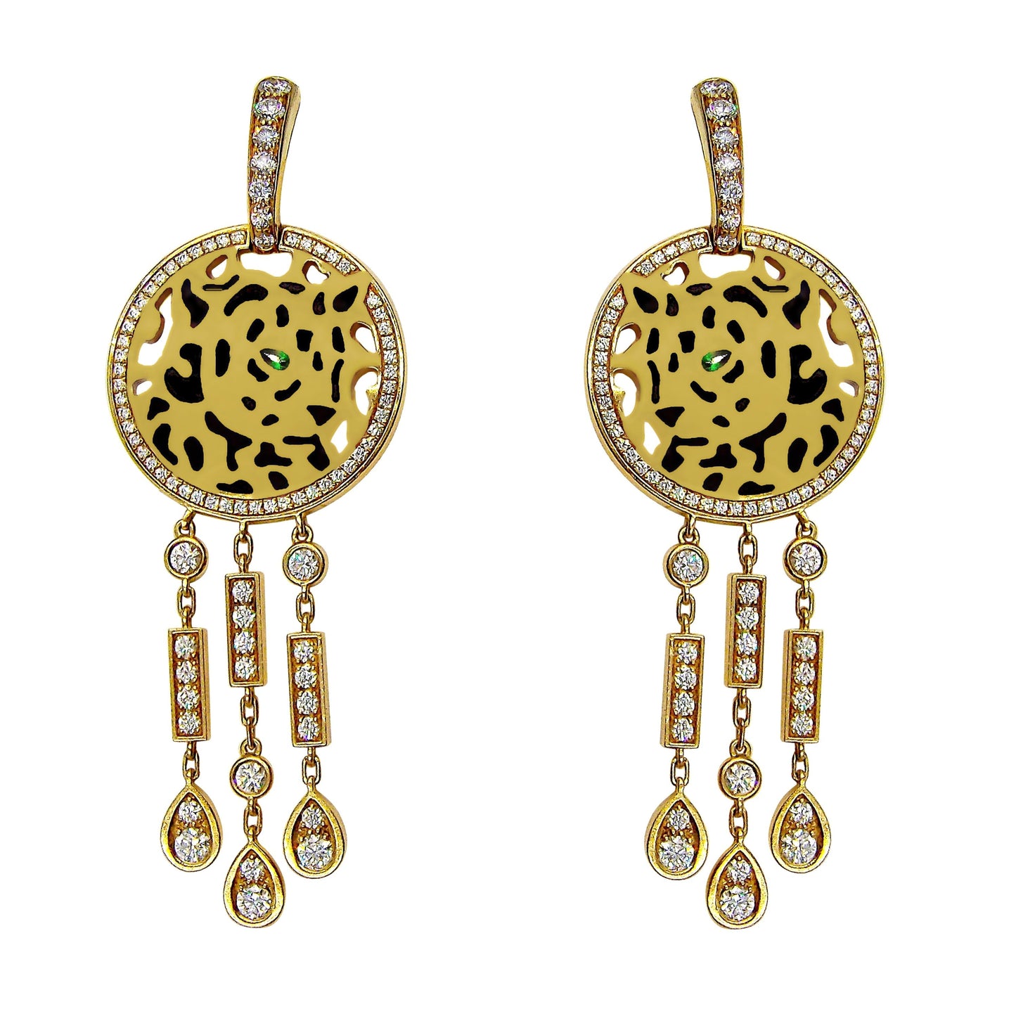 Carthttier Panthere Diamond Enamel Yellow Gold Earrings