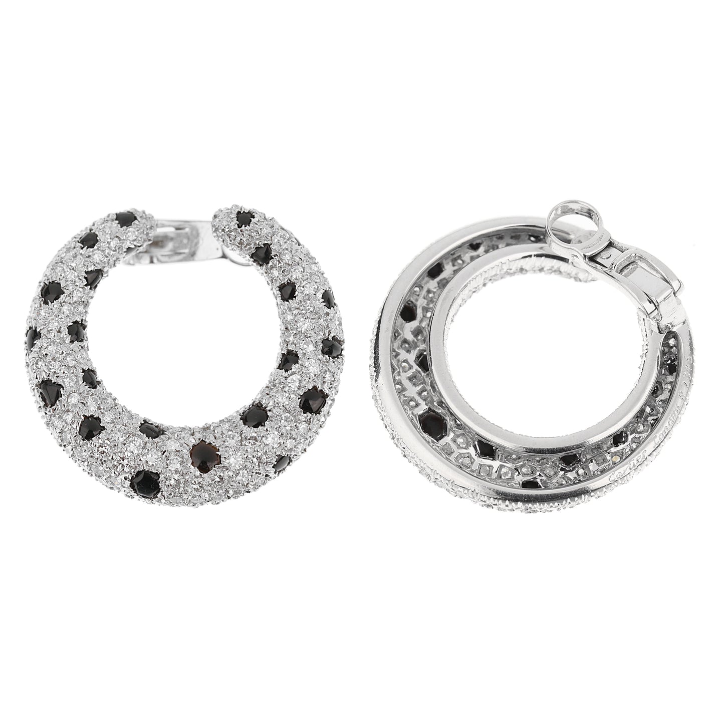 Carthttier Panthere Onyx Diamond Platinum Hoop Earrings