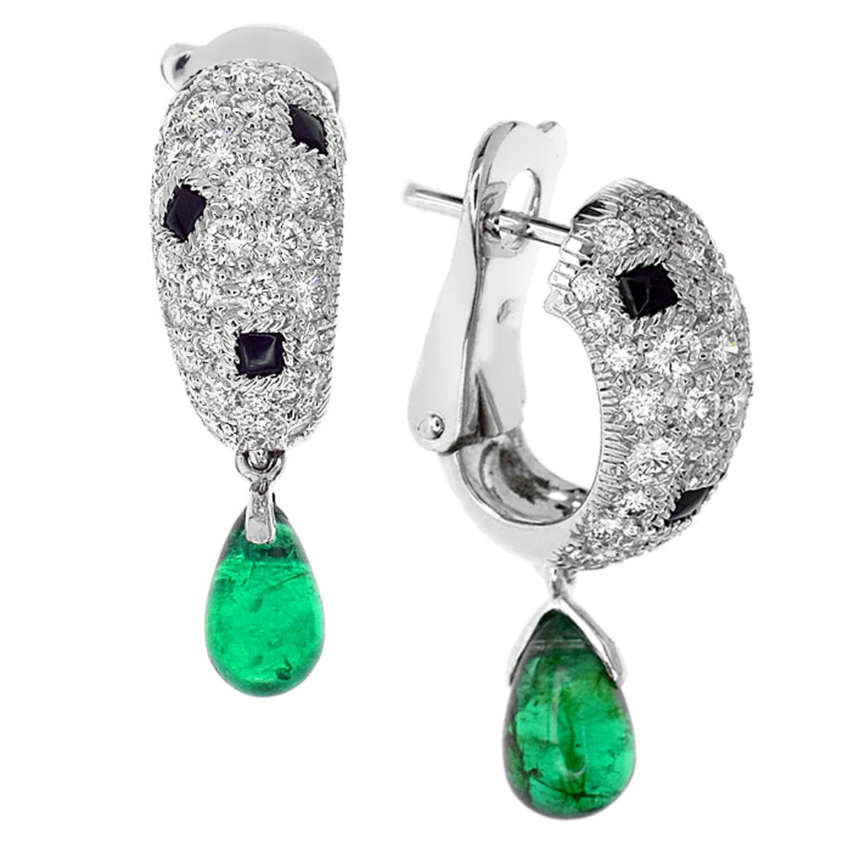 Carthttier Panthere Onyx Emerald Diamond Gold Earrings