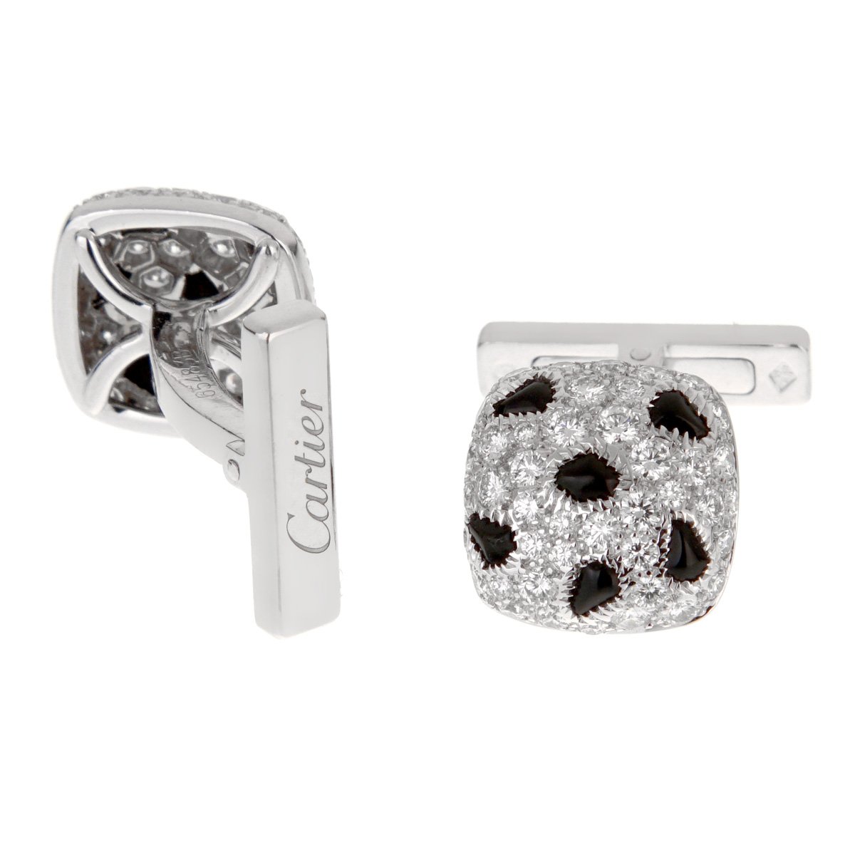 Carthttier Panthere White Gold Diamond Onyx Cufflinks