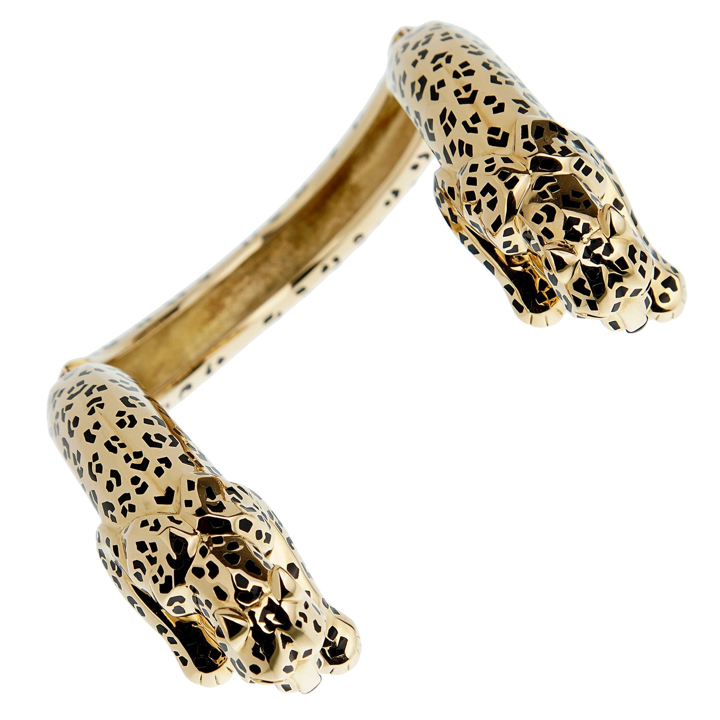 Carthttier Important Panthere 18k Yellow Gold Enamel Bangle Bracelet