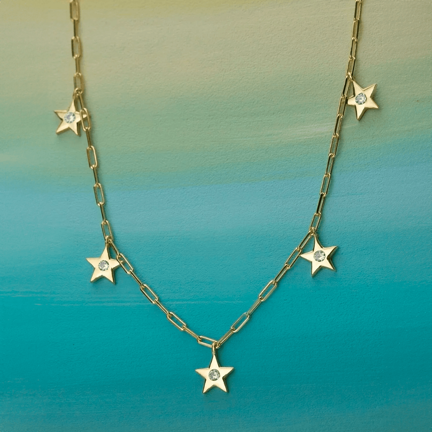 Celestial Starburst Necklace 925 Silver Long Link Chain