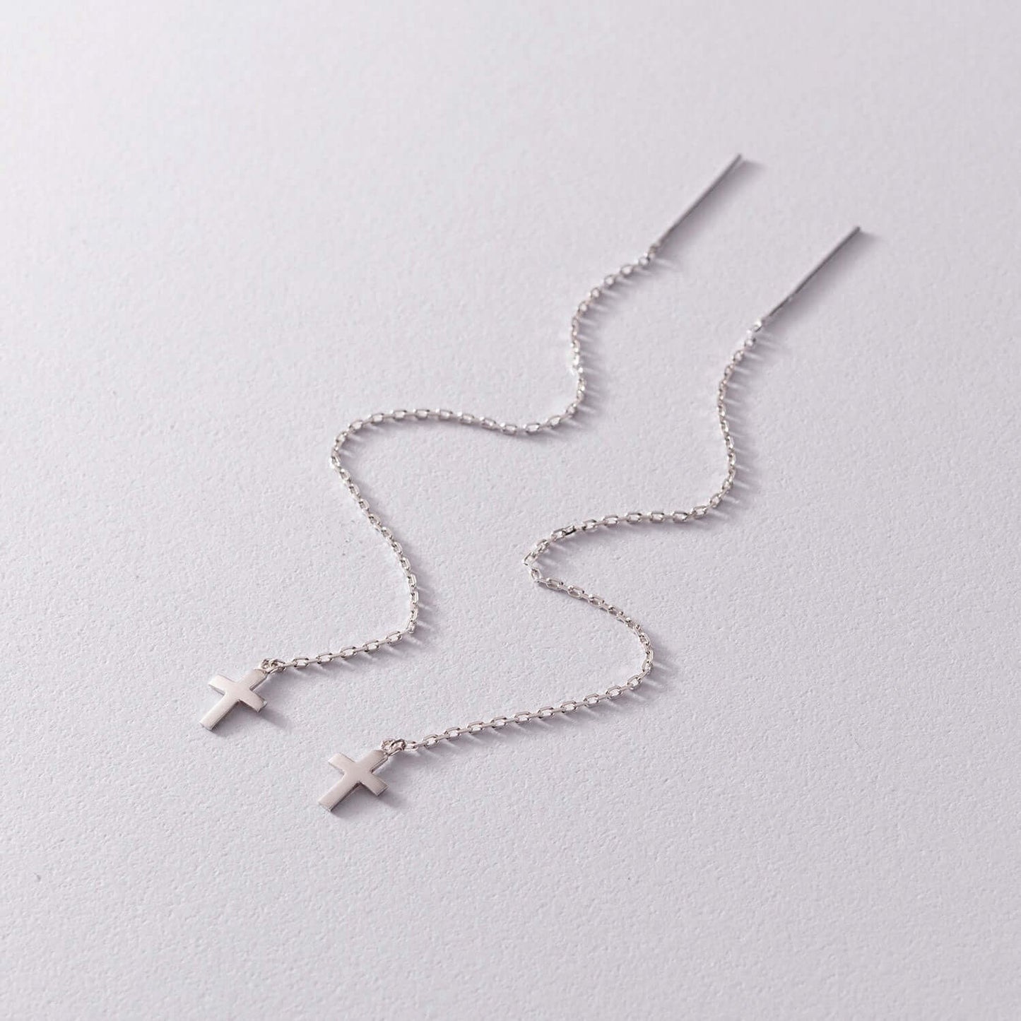 Cross Charm Drop Threader Earrings Silver Jewelry