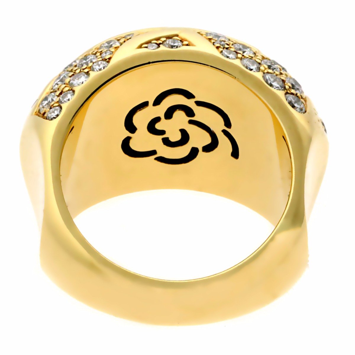 Chathtnel Camellia Flower Diamond 18k Yellow Gold Bombe Cocktail Ring