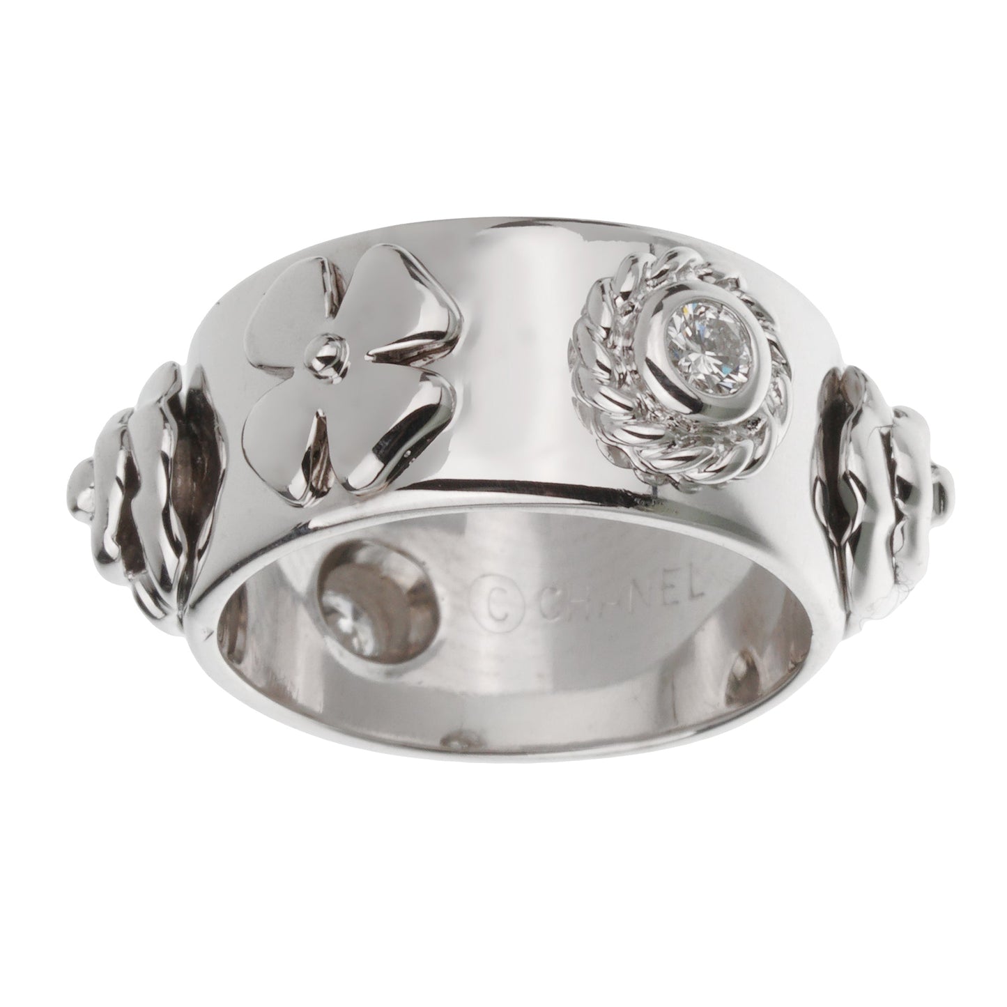 Chathtnel Camellia Lucky Charm 18k White Gold Diamond Band Ring