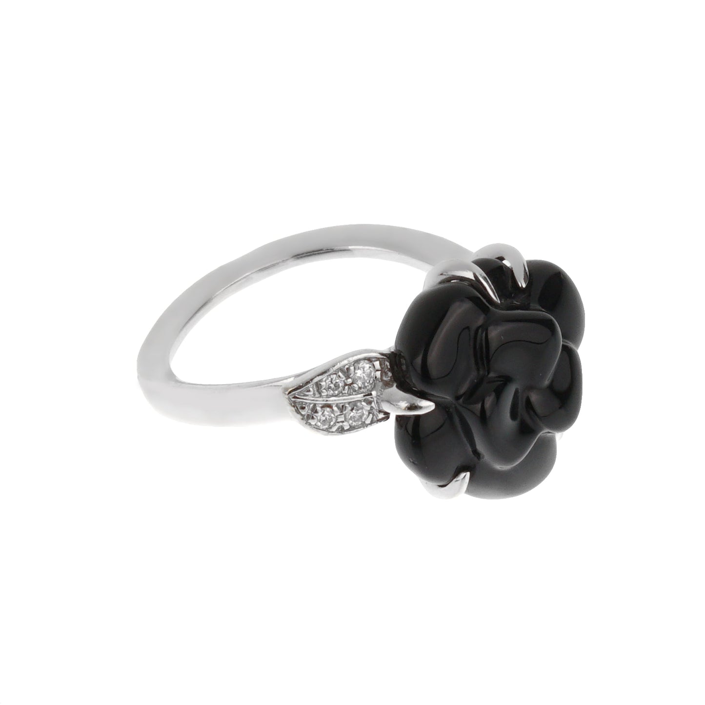 Chathtnel Camellia Onyx Diamond 18k White Gold Cocktail Ring