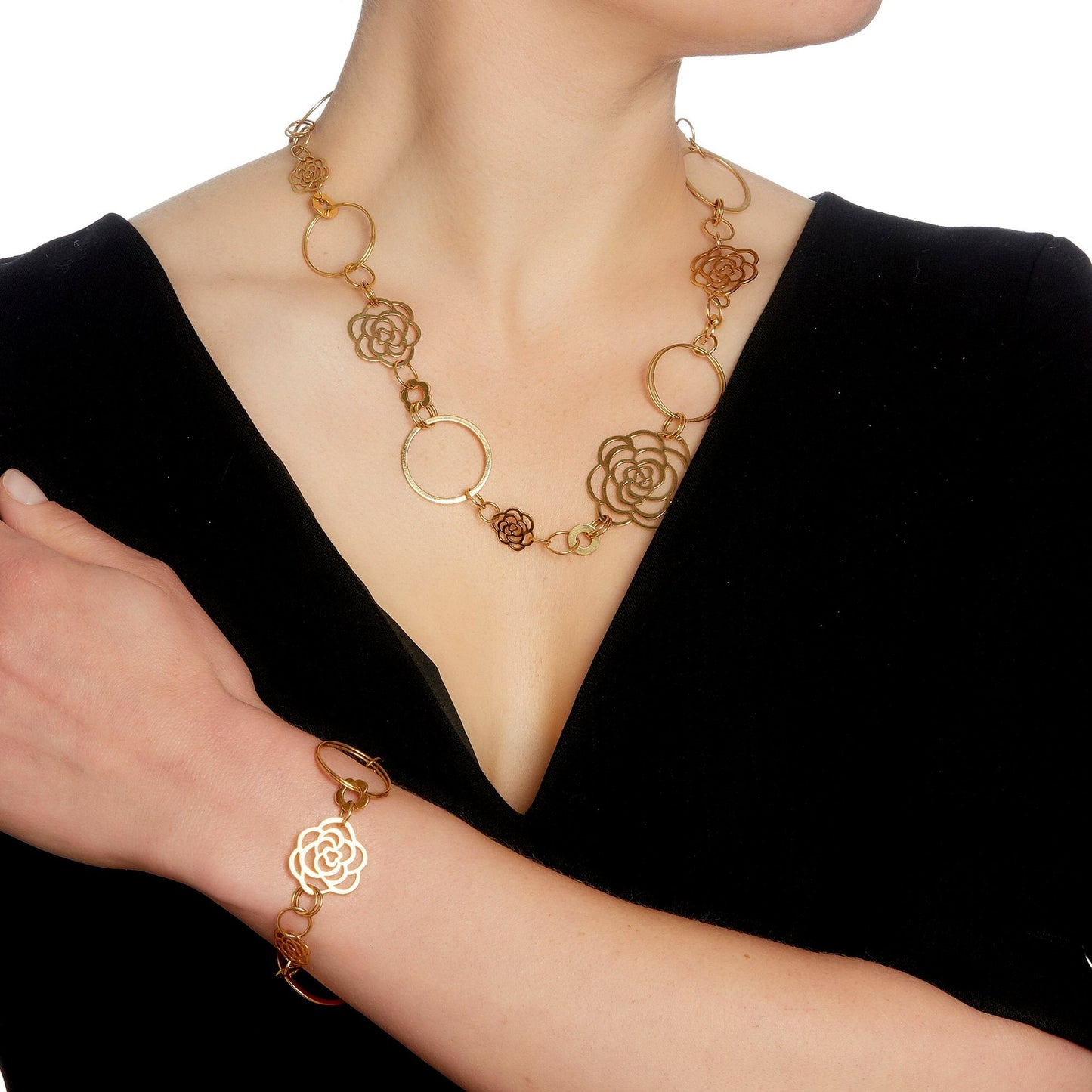 Chathtnel Camellia Yellow Gold Necklace Bracelet Suite