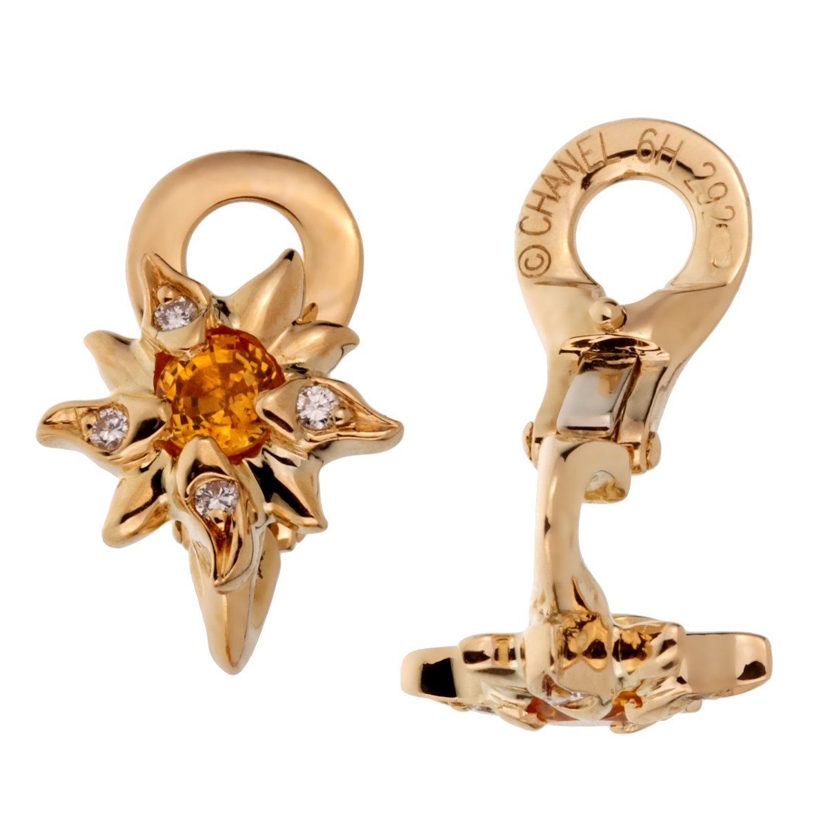 Chathtnel Comete Orange Sapphire Diamond Gold Earrings