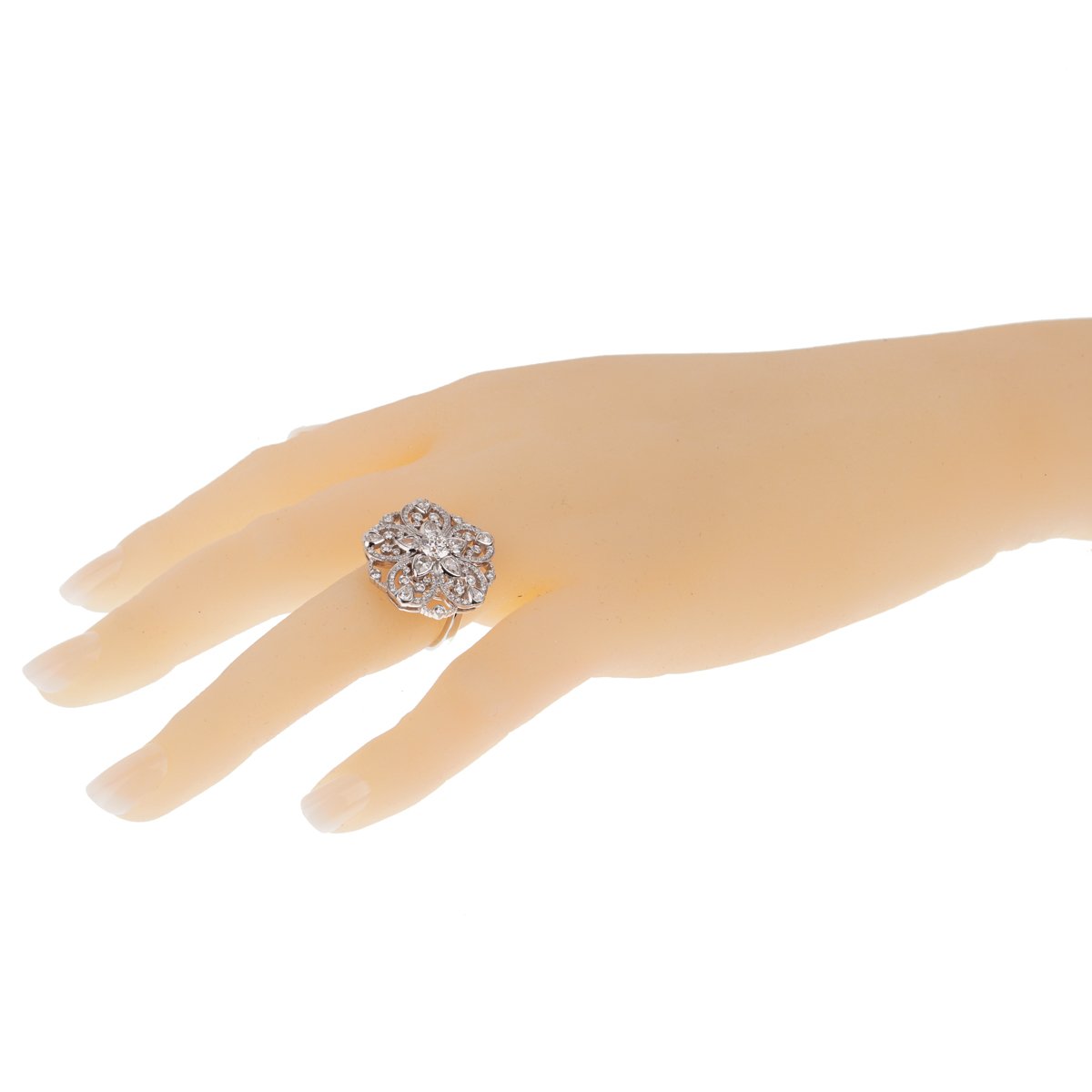Chathtnel Diamond Flower Cocktail White Gold Ring