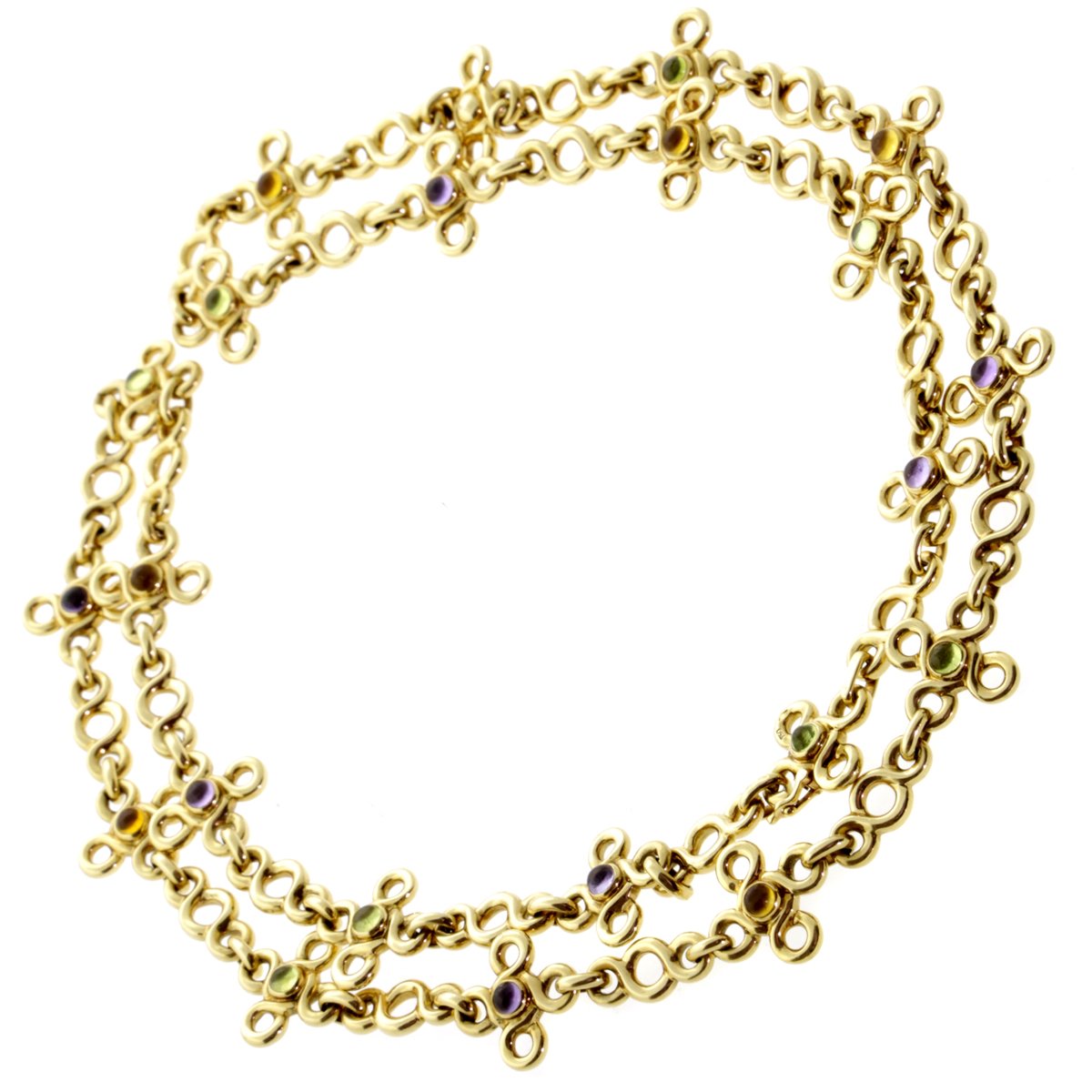 Chathtnel Gemstone 18k Yellow Gold Vintage Sautoir Chain Necklace