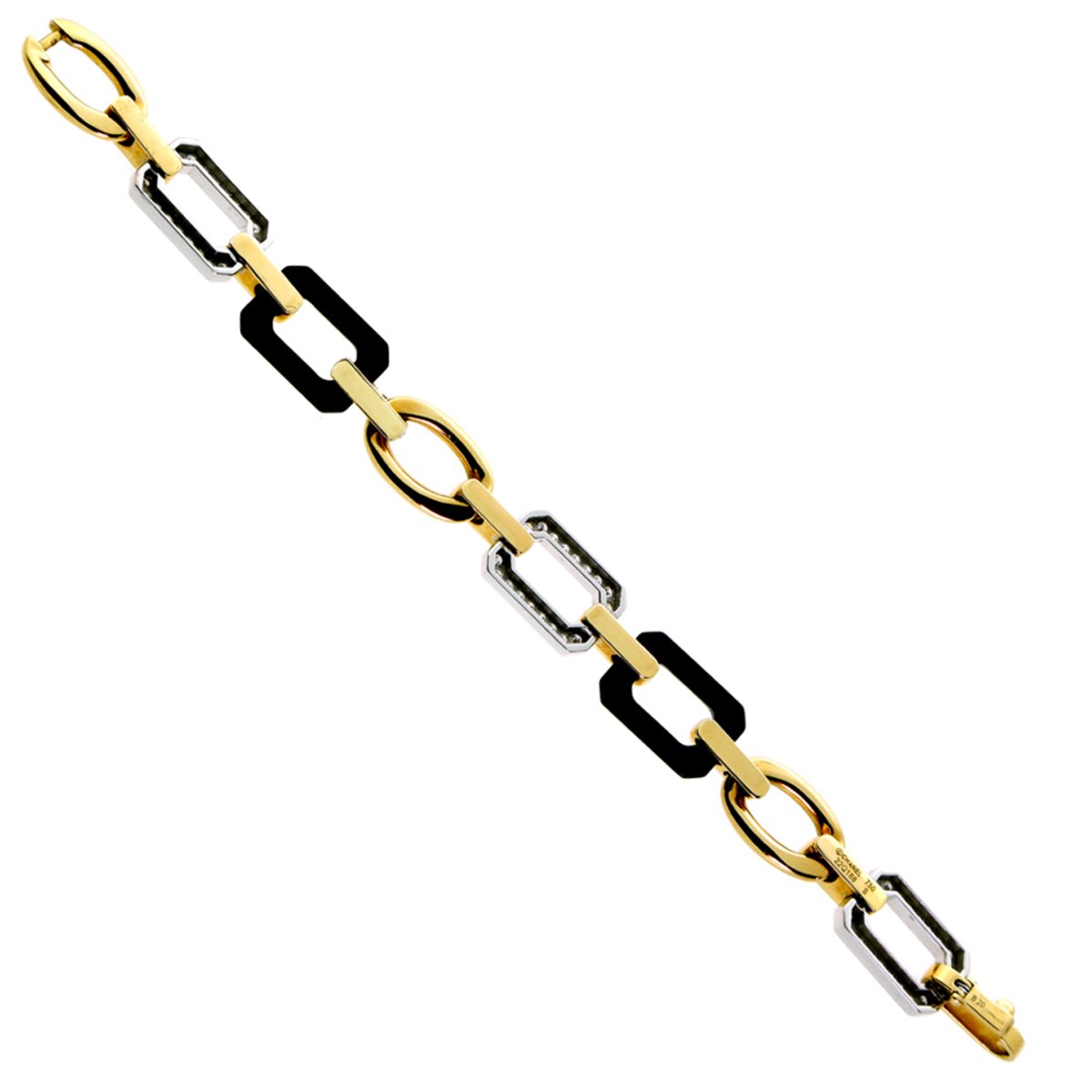 Chathtnel Premier Vintage Onyx Diamond 18k Yellow Gold Chain Bracelet