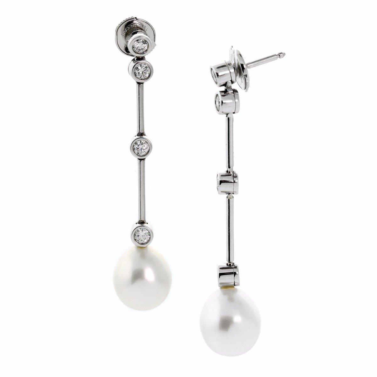 Chathtnel Pearl Diamond 18k White Gold Drop Earrings