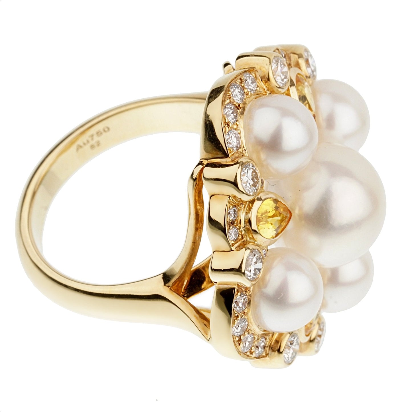 Chathtnel Pearl Diamond Yellow Sapphire 18k Yellow Gold Cocktail Ring
