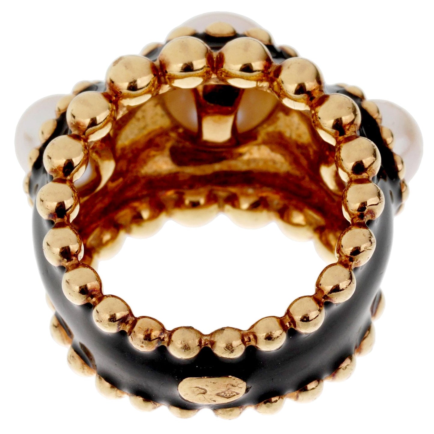 Chathtnel Pearl Yellow Gold Beaded Cocktail Ring Sz 5 3/4