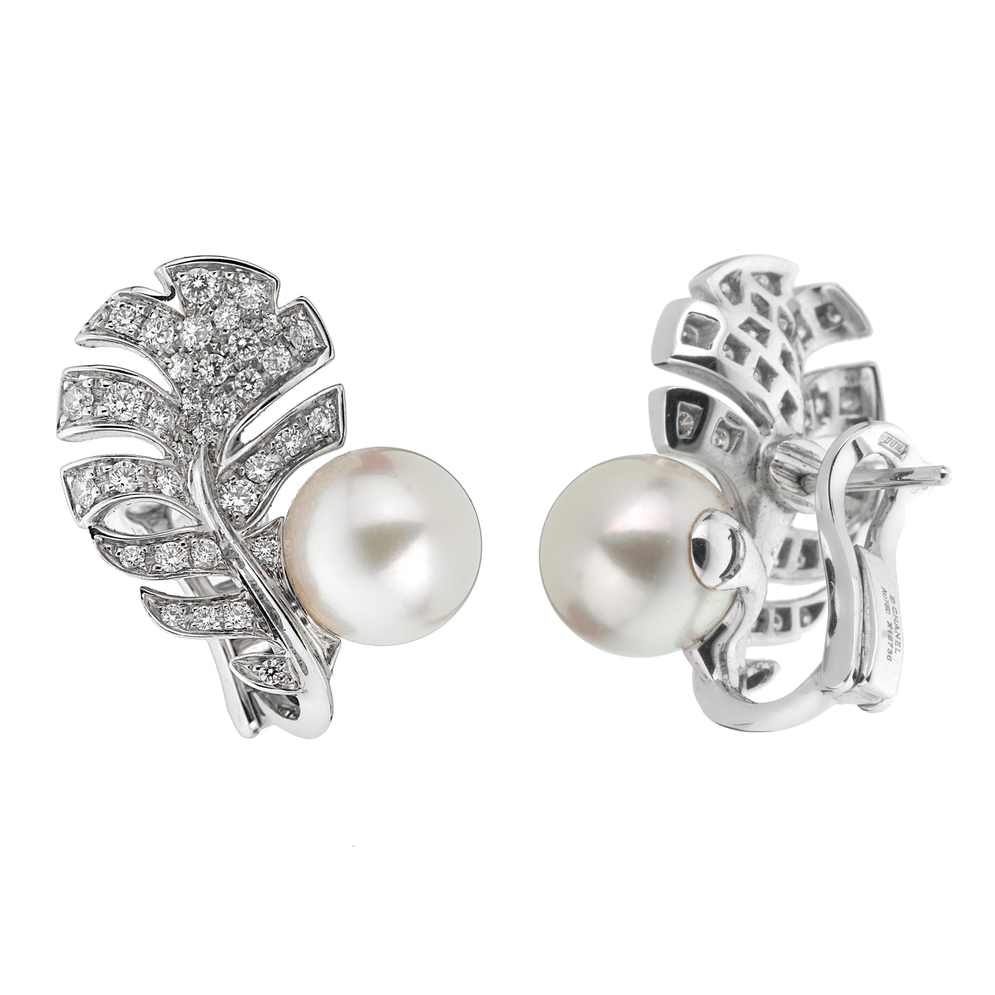 Chathtnel Plume De Chathtnel Pearl Diamond White Gold Earrings