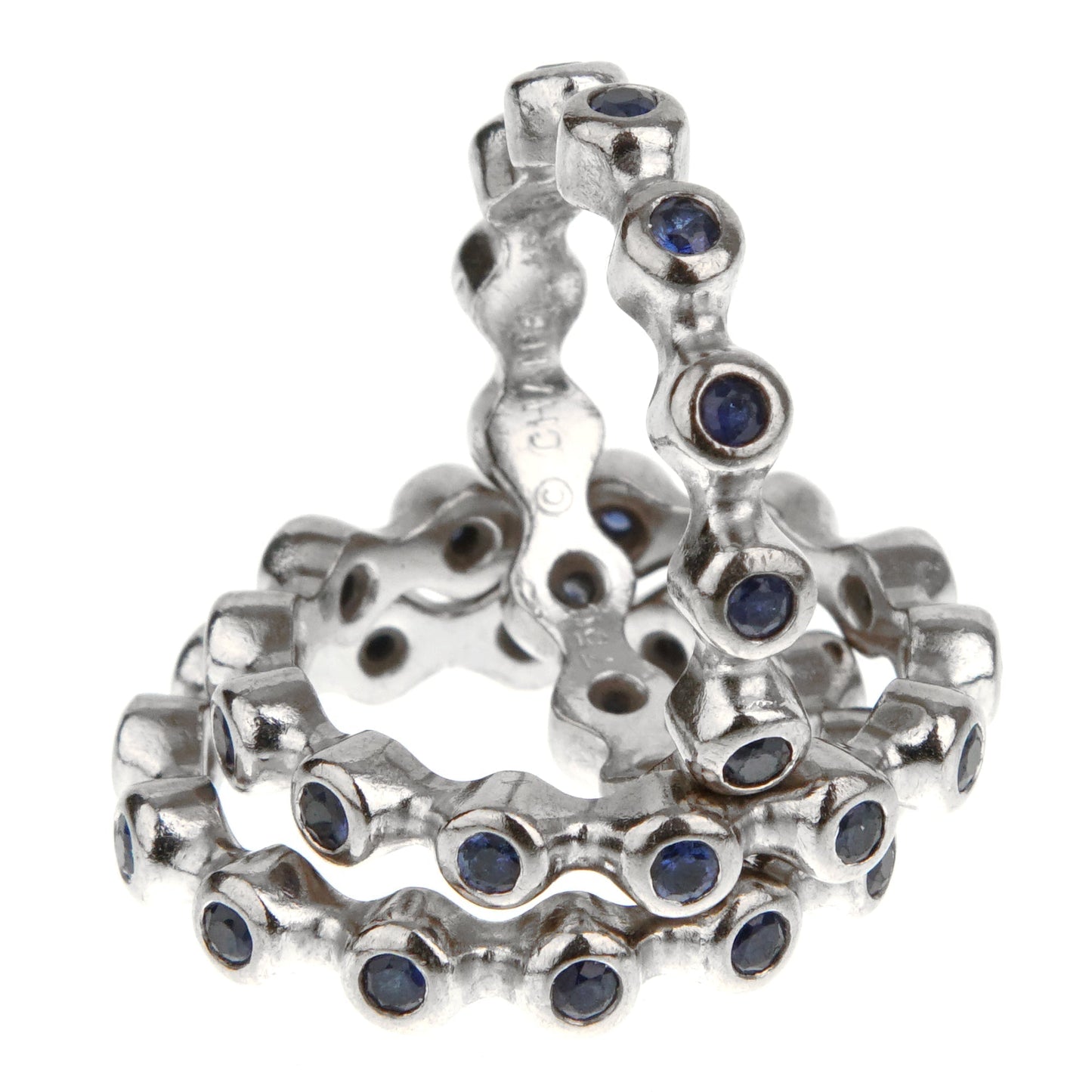 Chathtnel Sapphire Eternity 18k White Gold Triple Ring Suite