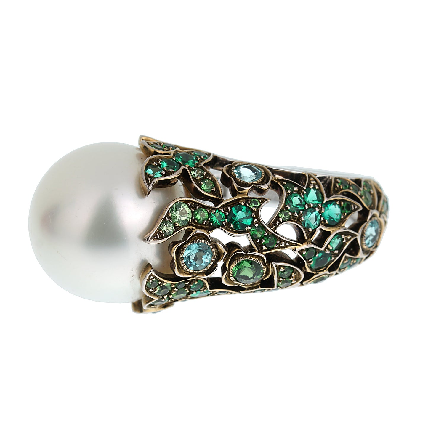 Chathtnel South Sea Pearl Tourmaline Diamond 18k White Gold Ring