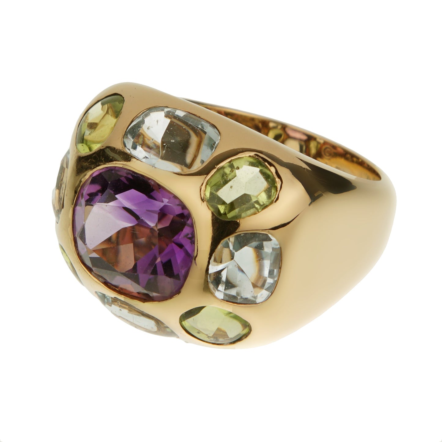 Chathtnel Vintage 18k Yellow Gold Amethyst Peridot Topaz Cocktail Ring