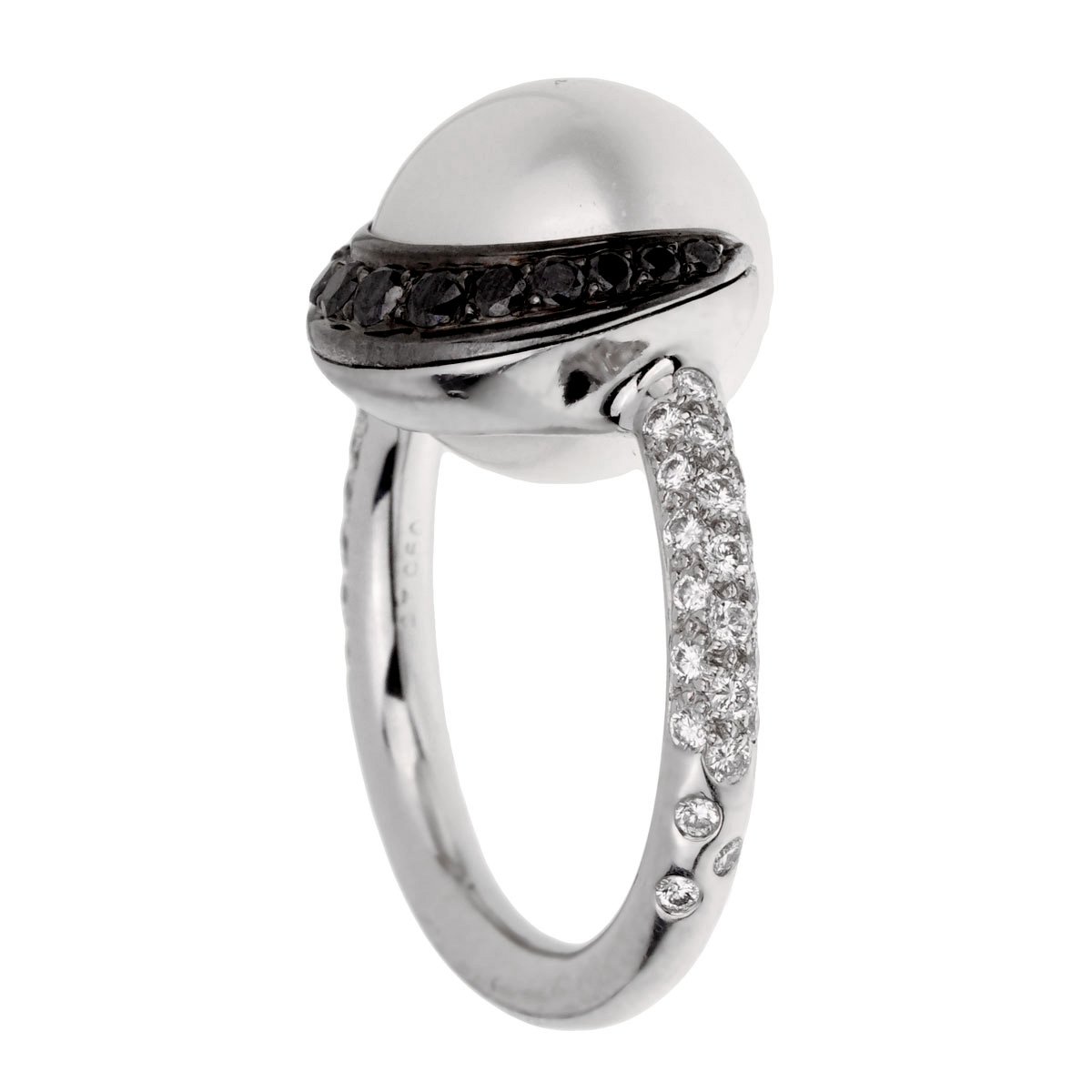 Chathtnel Vintage Black Diamond Pearl Platinum Cocktail Ring Sz 6
