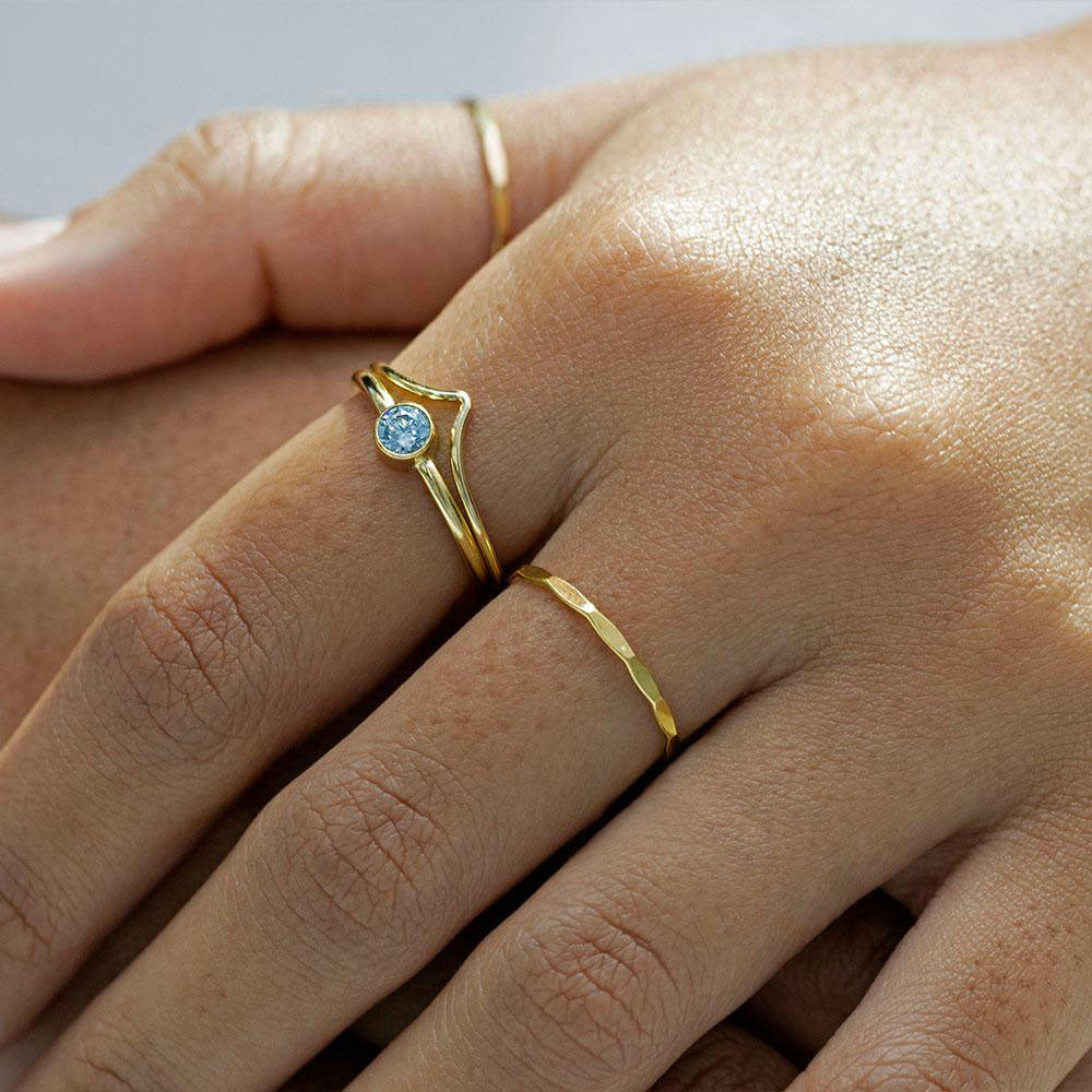 Solid Gold Dainty Ring Chevron Band for Women