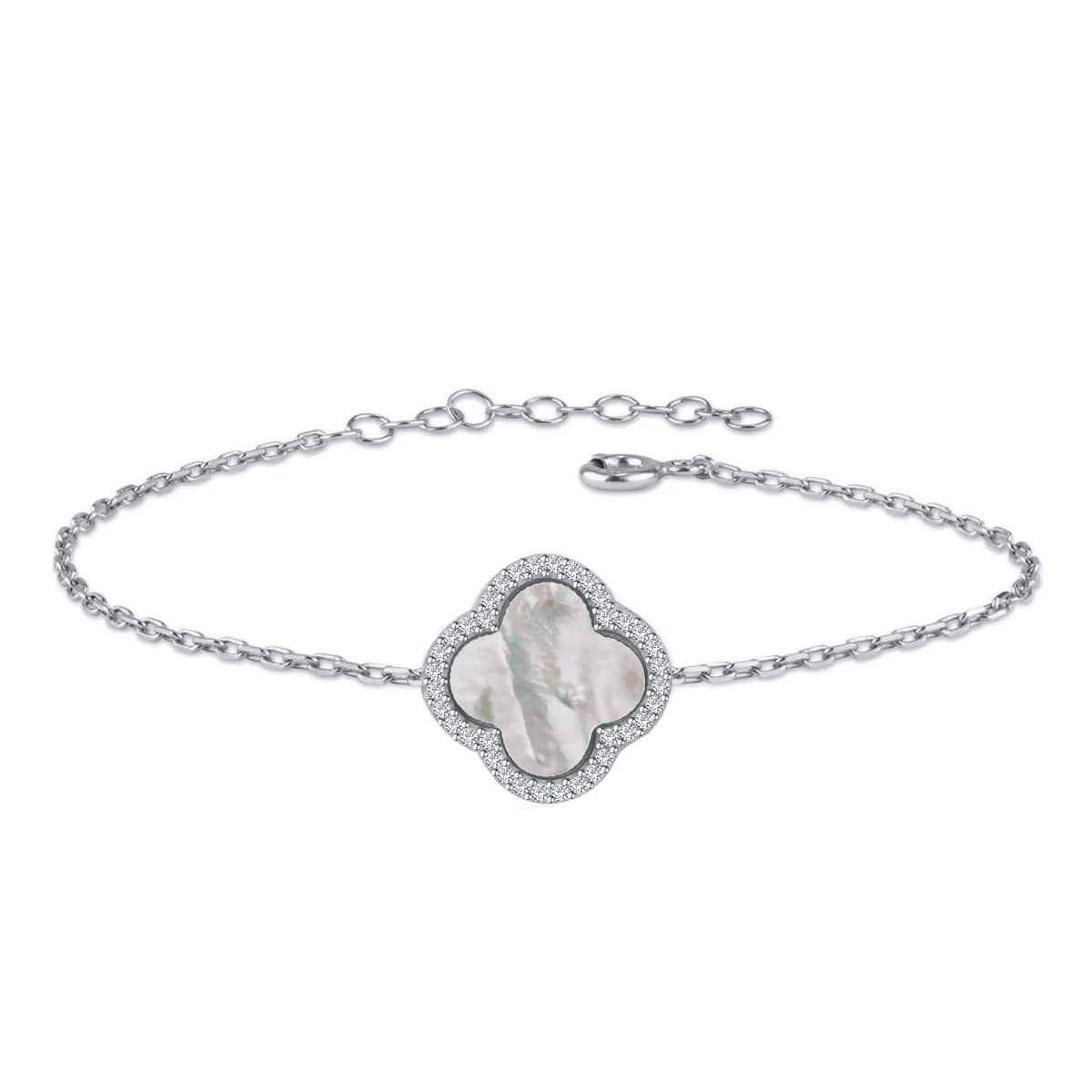 Four Leaf Clover Silver Bracelet Natural Mother of Pearl