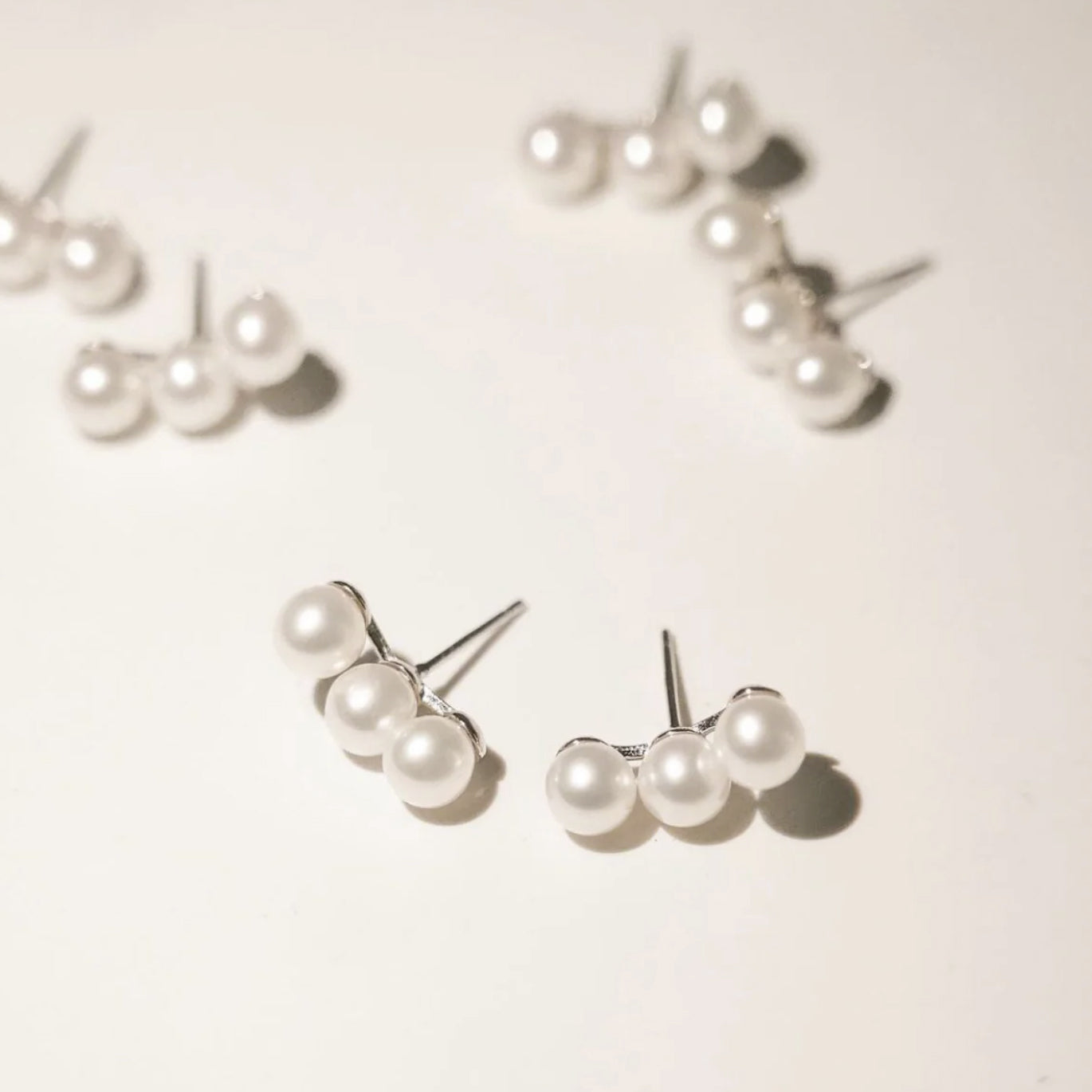 Natural Pearl Earrings Sterling Silver Cluster Studs
