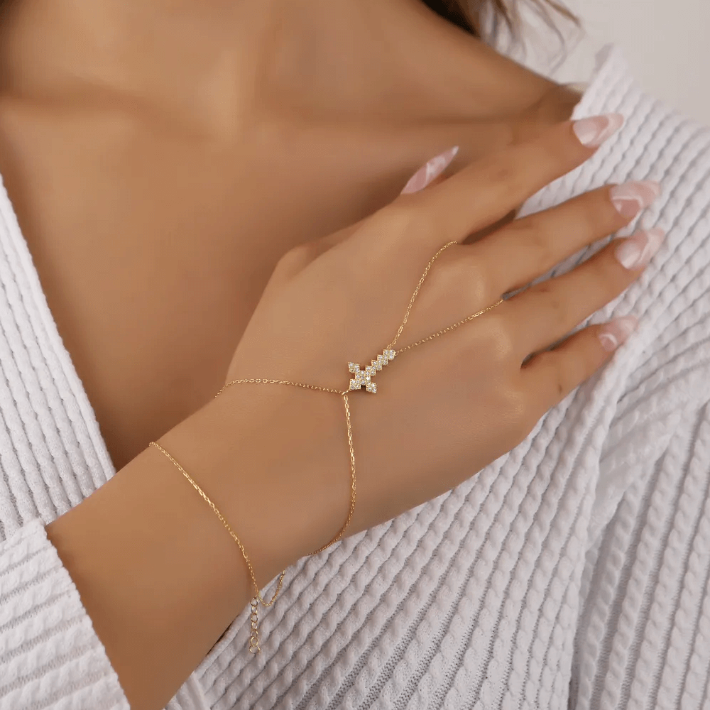 Cross Chain Finger Ring Silver Slave Bracelet