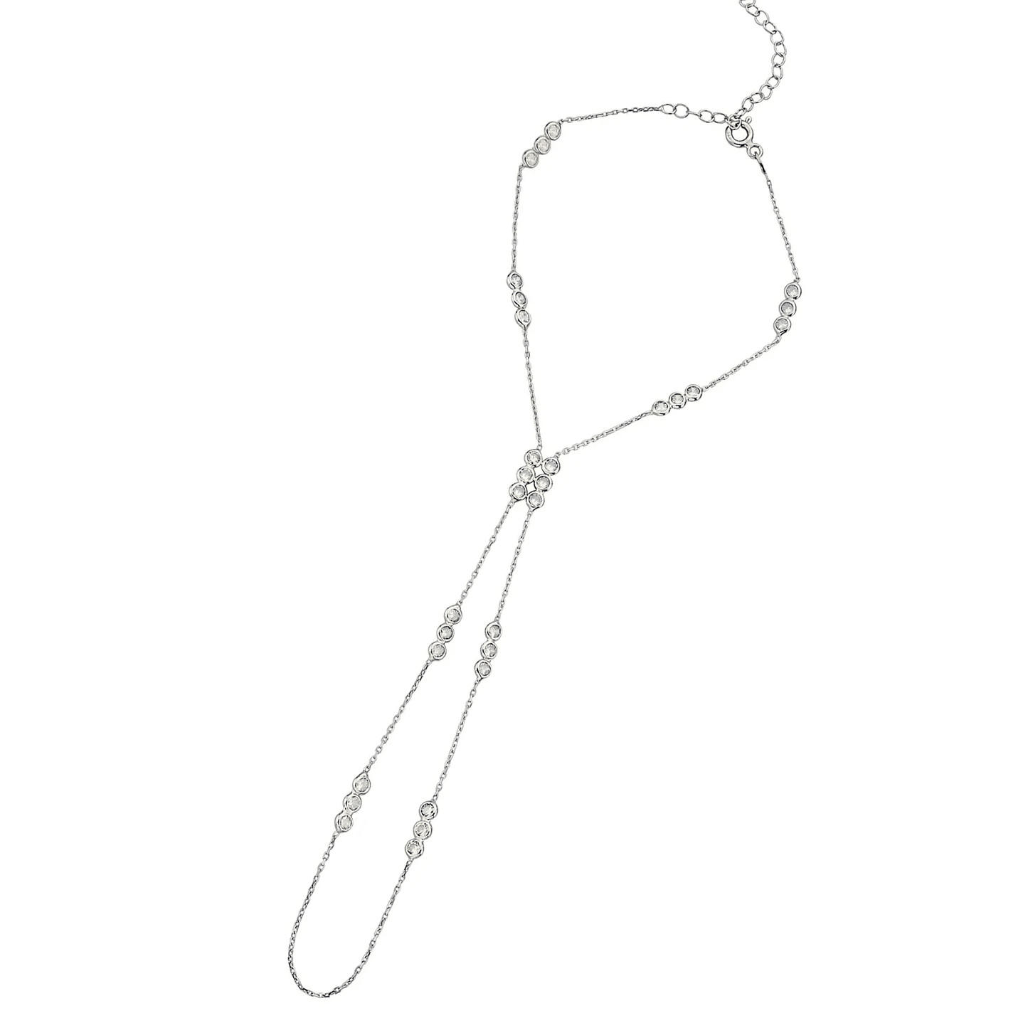 Crystal Slave Bracelet Sterling Silver Chain Ring