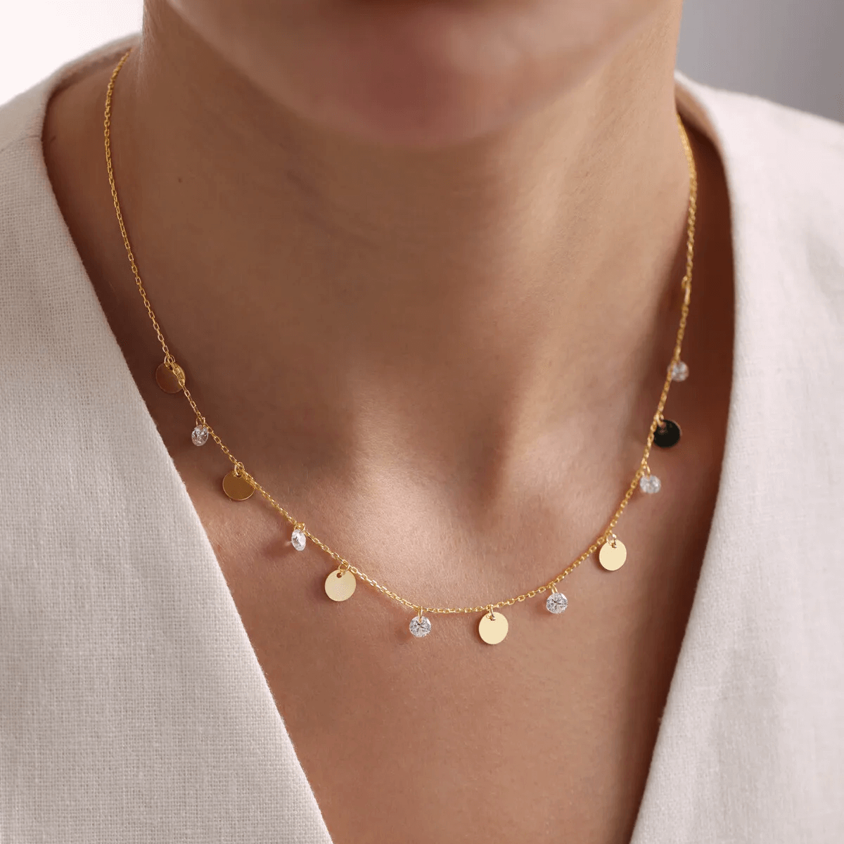 Dangling Coins Station Necklace Gold Layered Chain