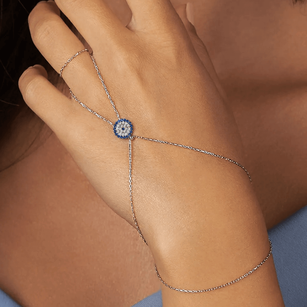 Evil Eye Hand Chain 925 Sterling Silver Dainty Bracelet