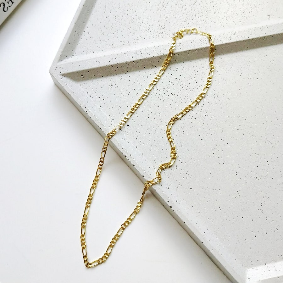 Gold-Plated Silver 3mm Figaro Chain Choker Necklace