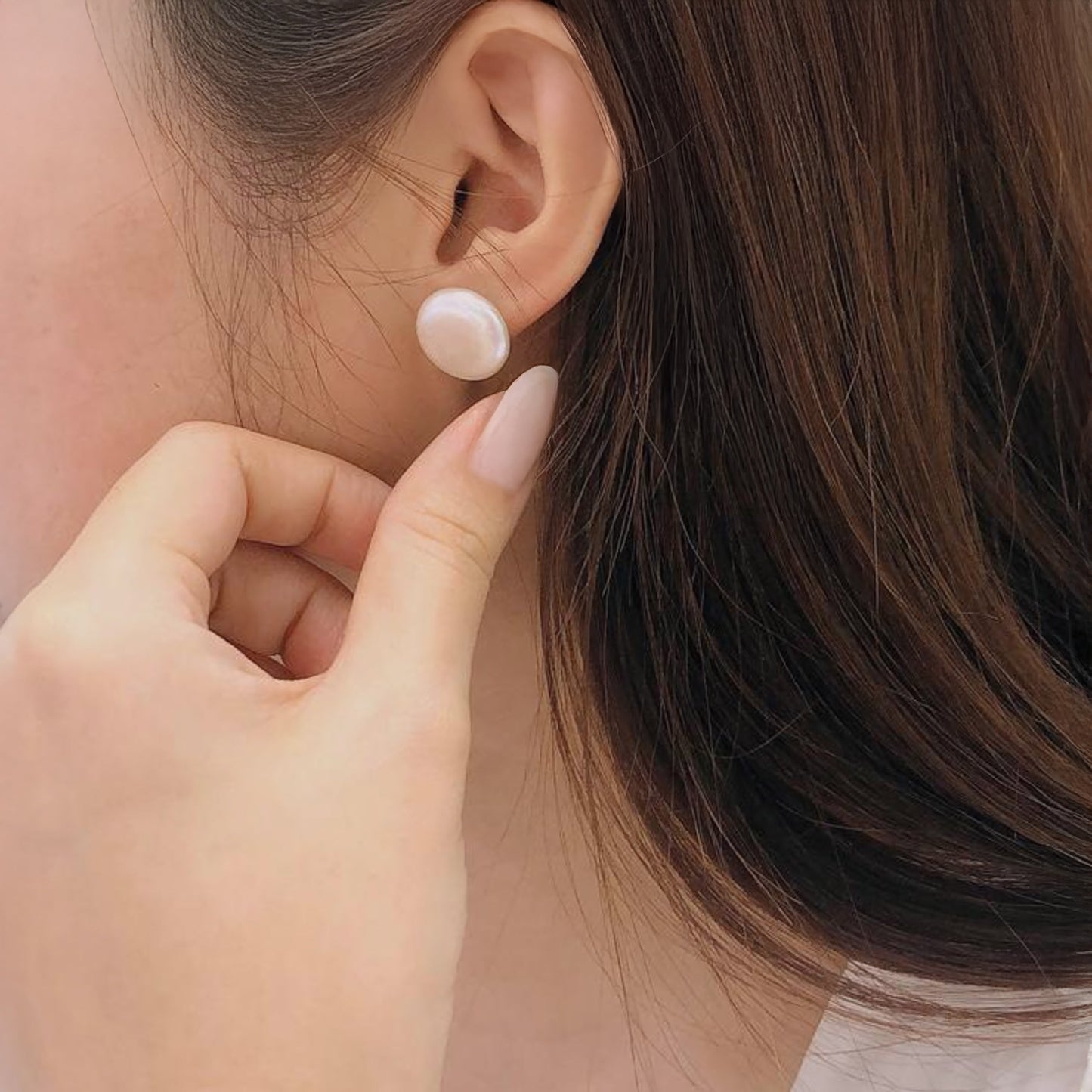 Sterling Silver Freshwater Coin Pearl Stud Earrings