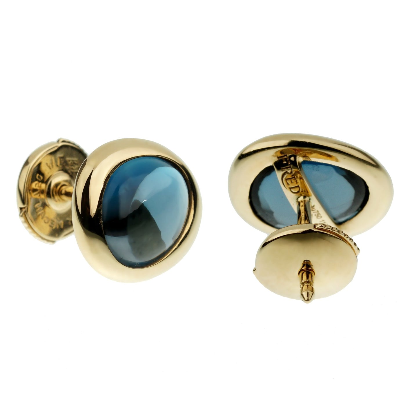 Frthted of Paris Blue Topaz 18k Yellow Gold Stud Earrings
