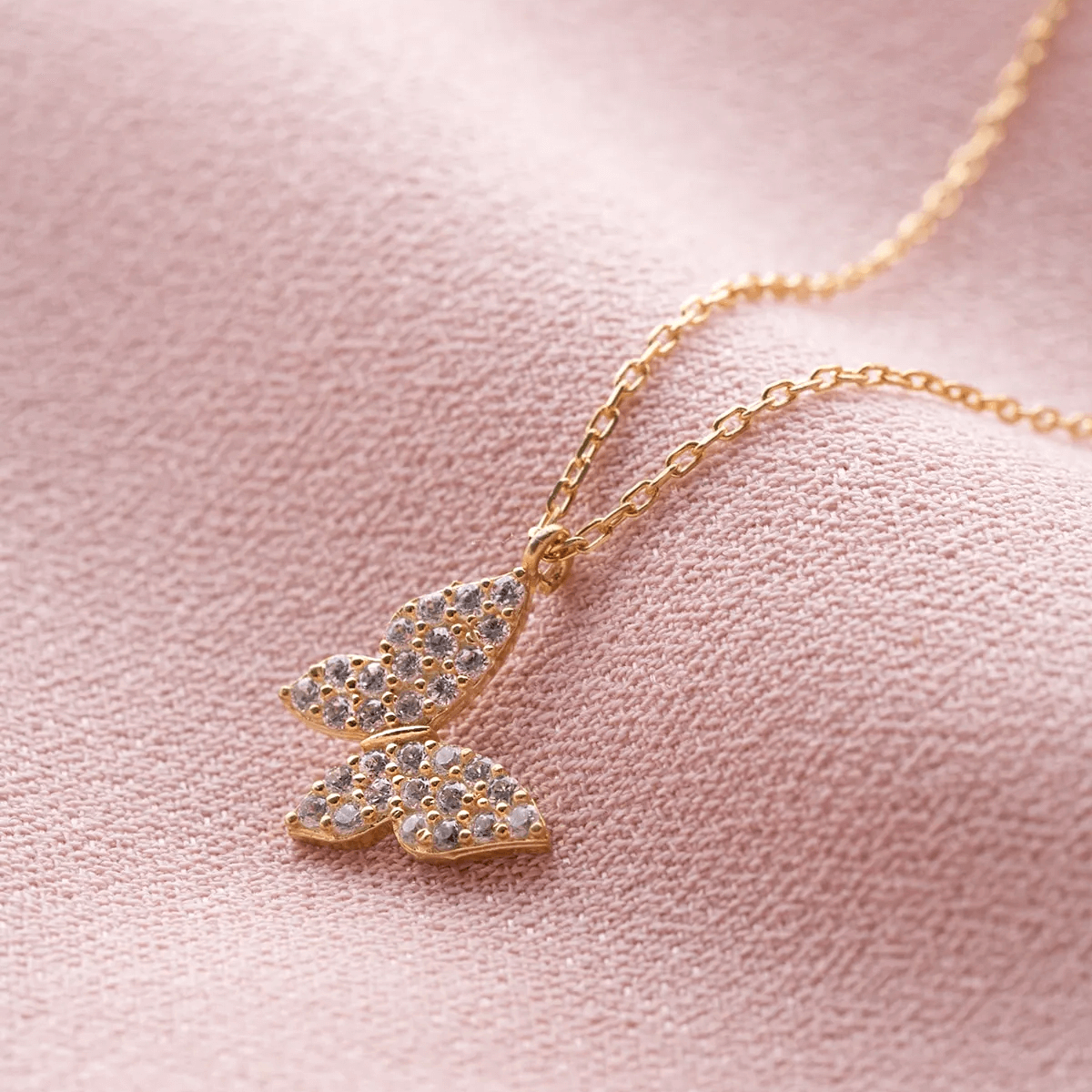 Gold Butterfly Necklace 925 Silver Chain with Zircon