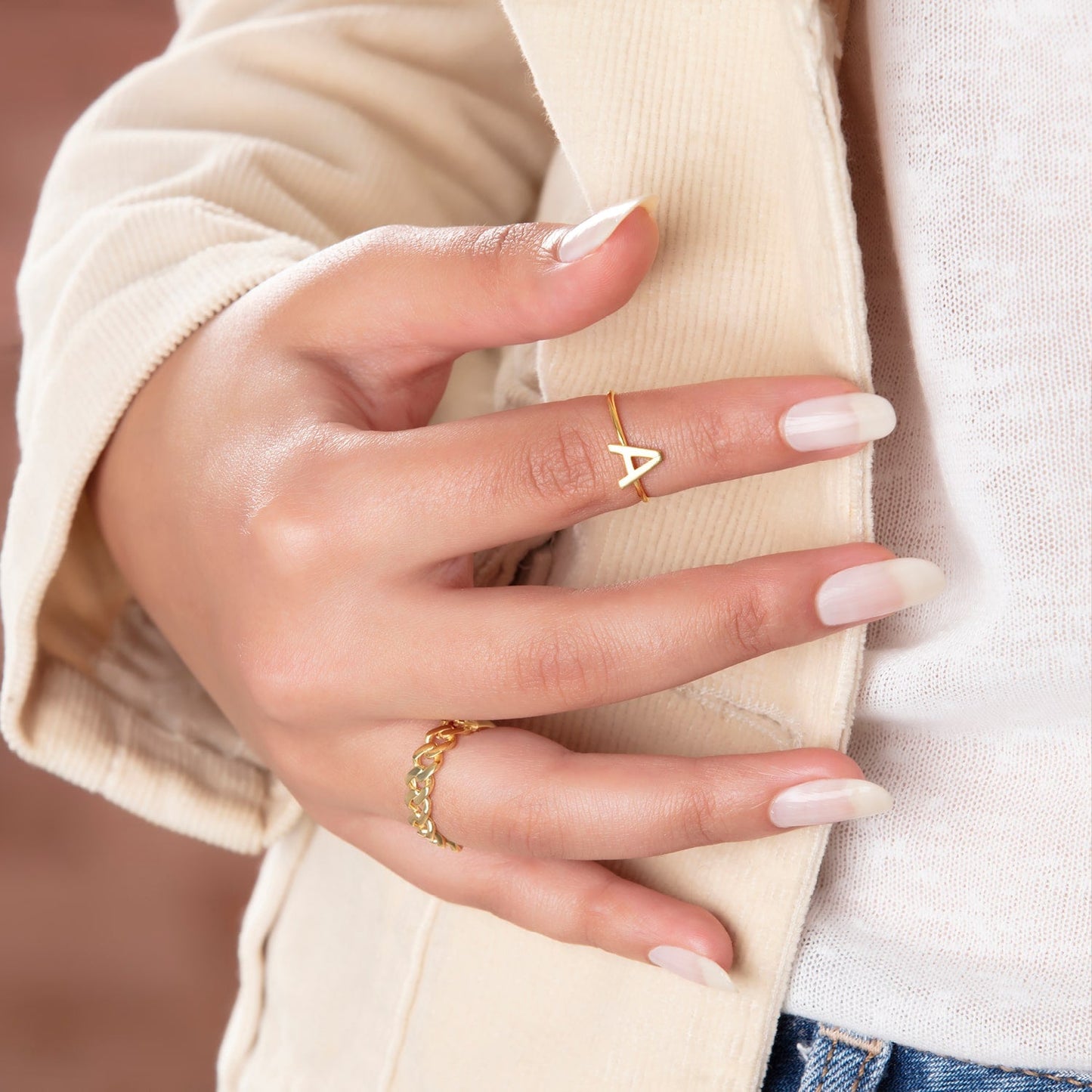 Gold Personalized Initial Ring For Her Stackable Band