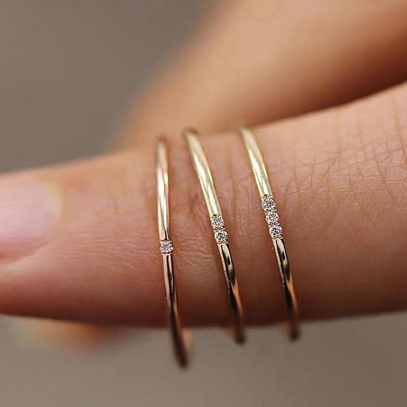 14k Gold Dainty Ring Set with Genuine DIAMONDS 0.05ctw