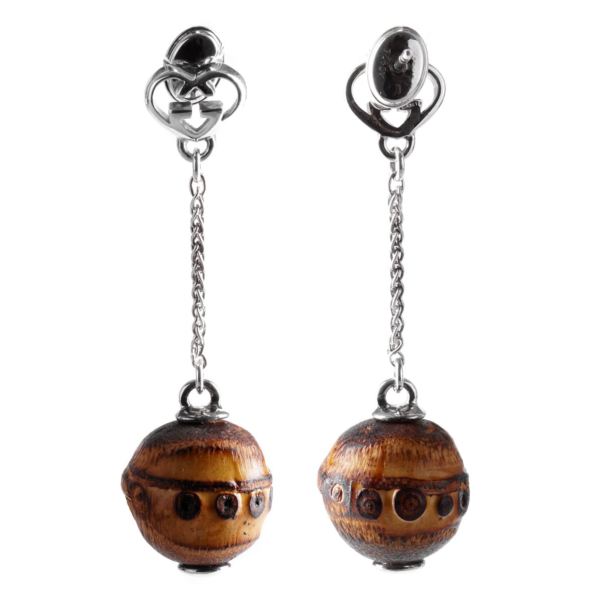 Guthtcci Bamboo Double G Silver Drop Earrings